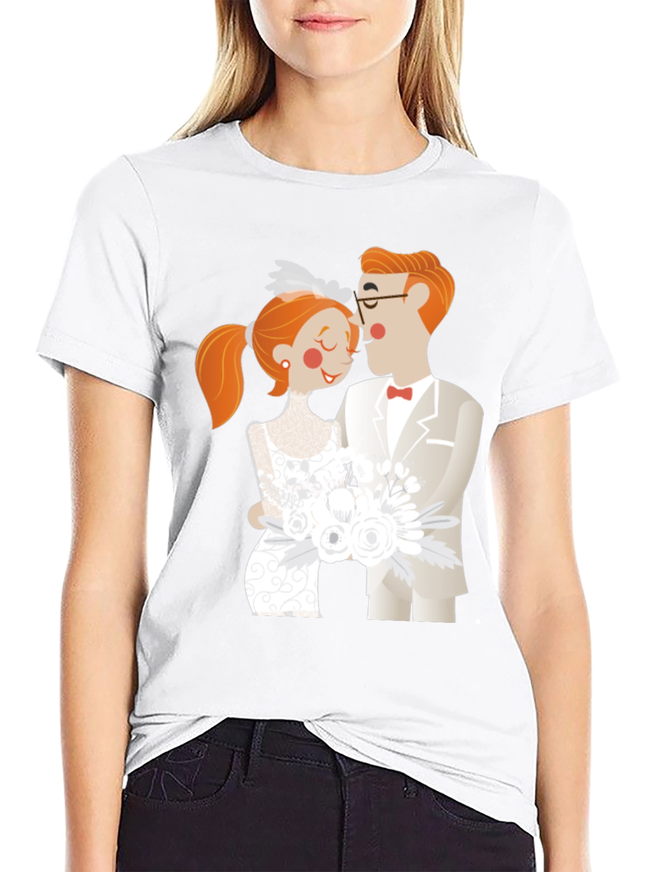 Black Cartoon Wedding Couple Black T-Shirt view 9