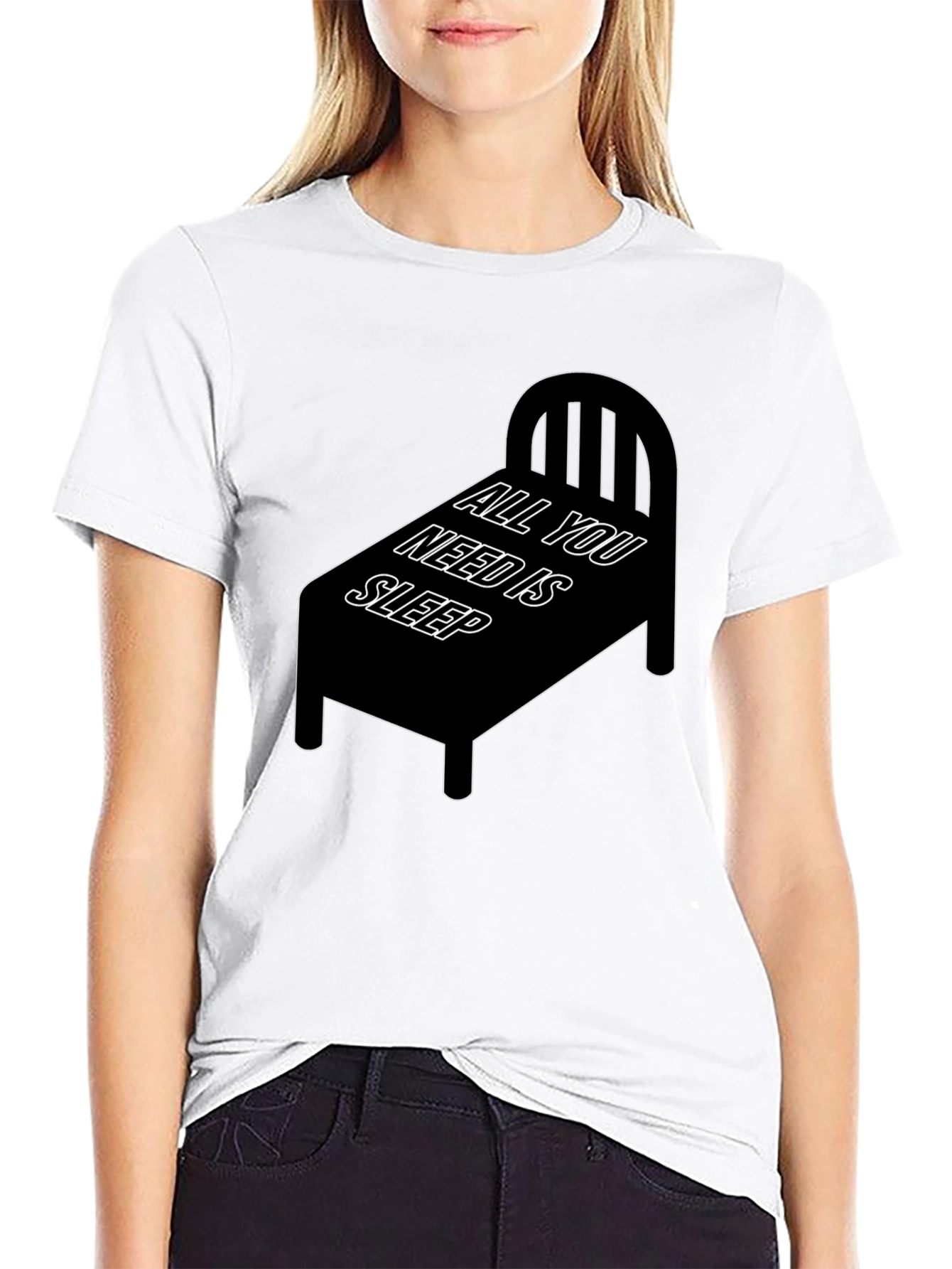 Black All You Need is Sleep T-Shirt - Funny Bed Design view 9