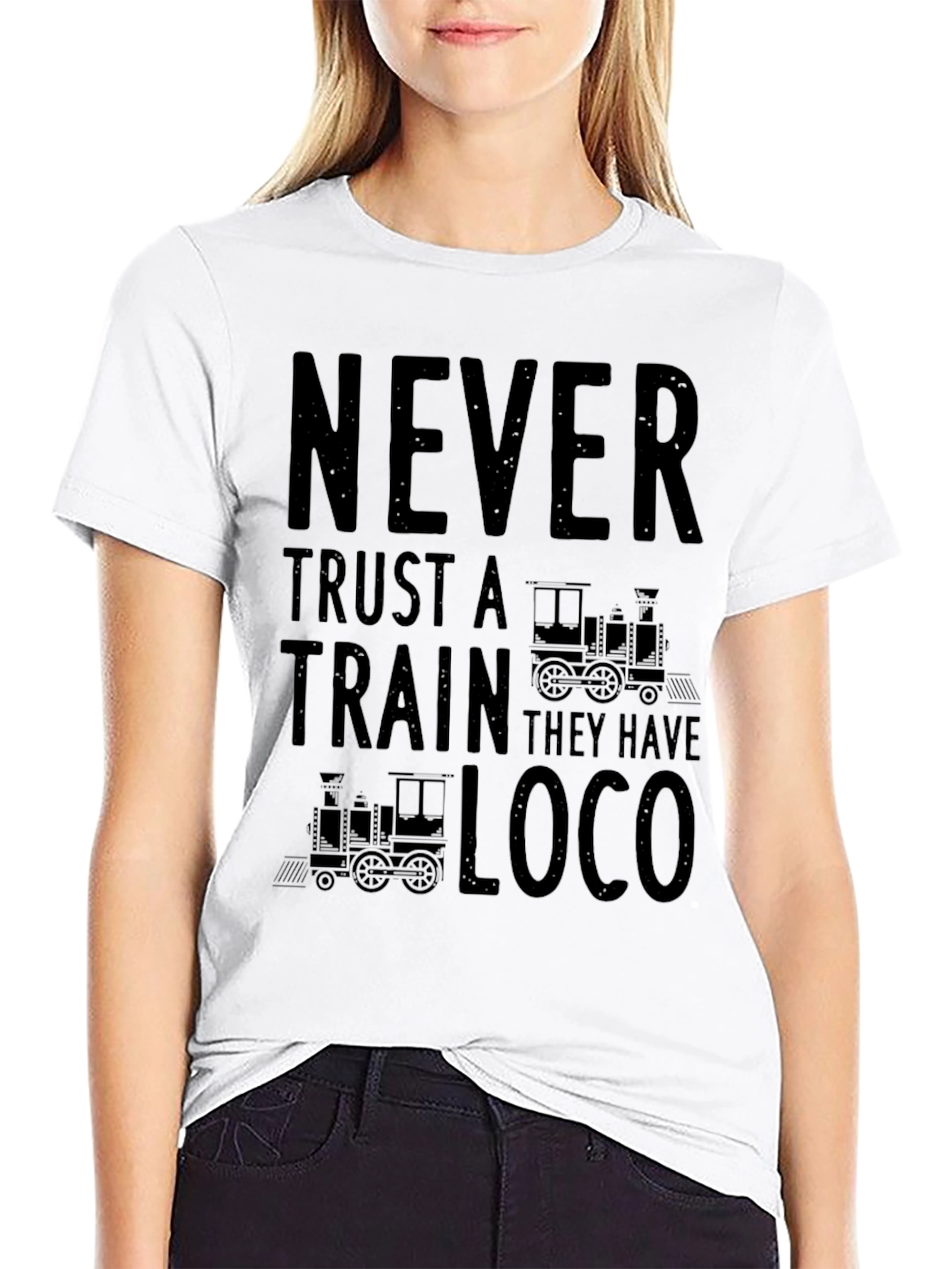 Black Never Trust a Train Funny T-Shirt view 9