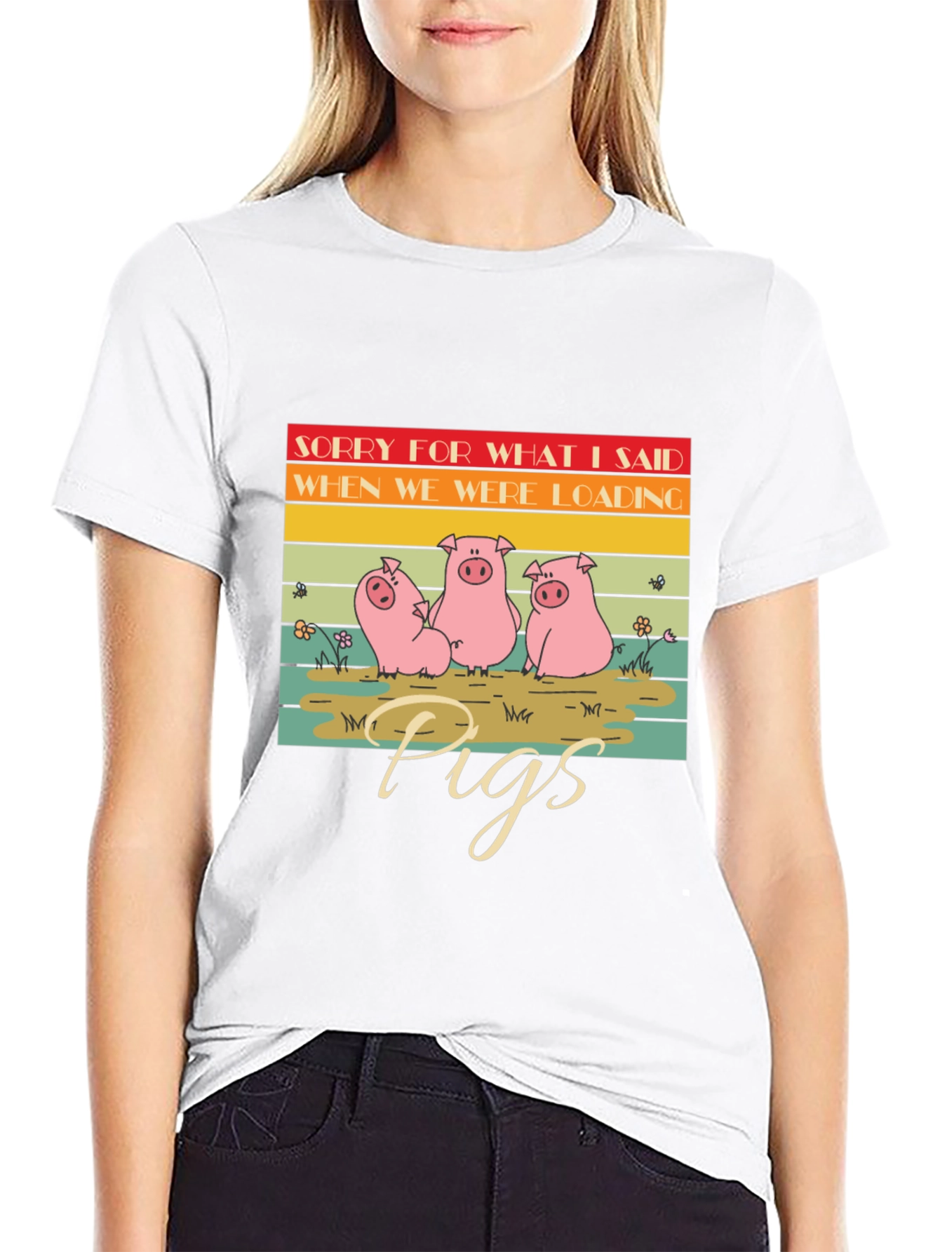 Black Funny Pig T-Shirt - Sorry For What I Said view 9