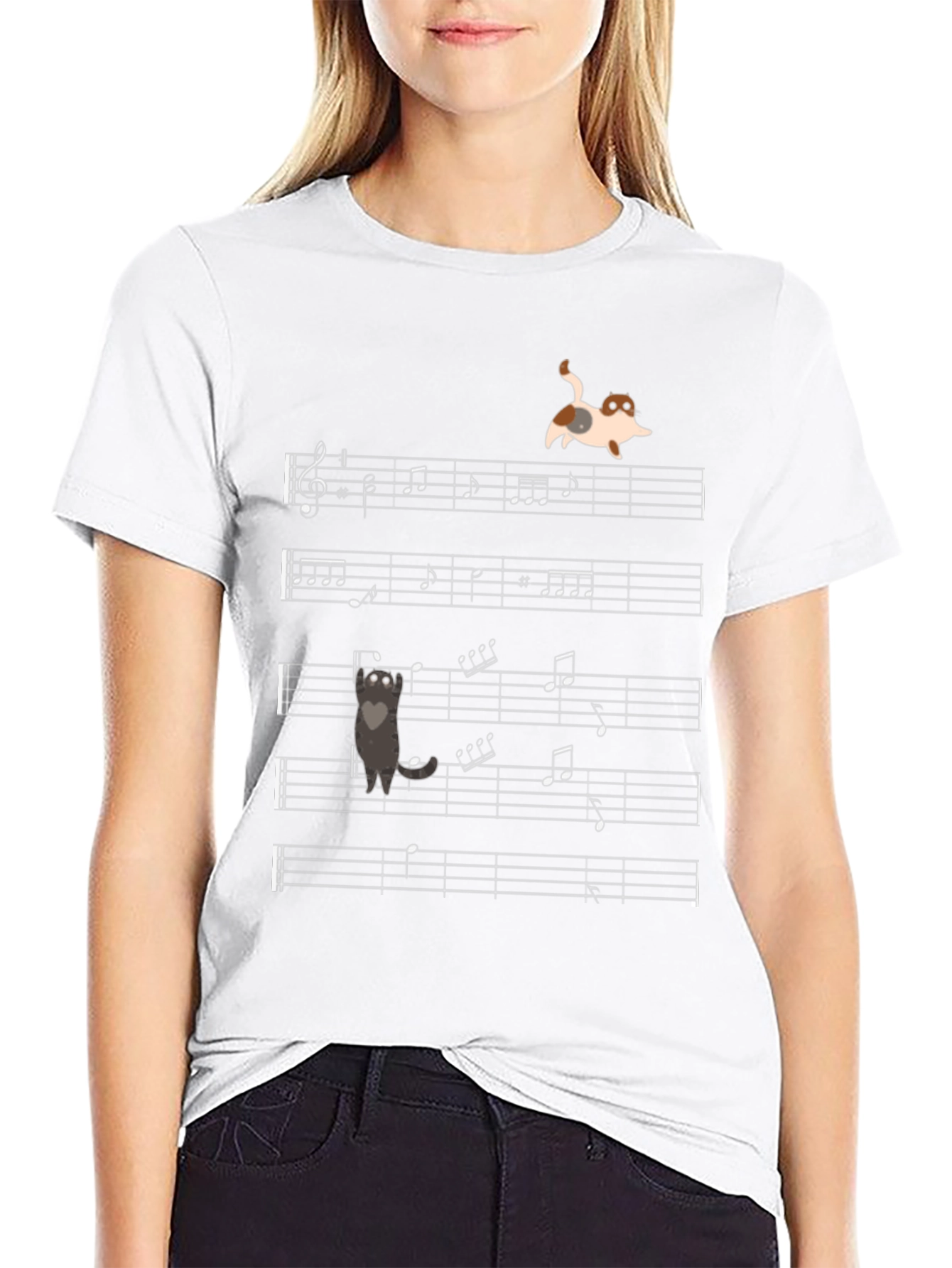 Black Musical Cats T-Shirt - Unique Music Note Design view 9