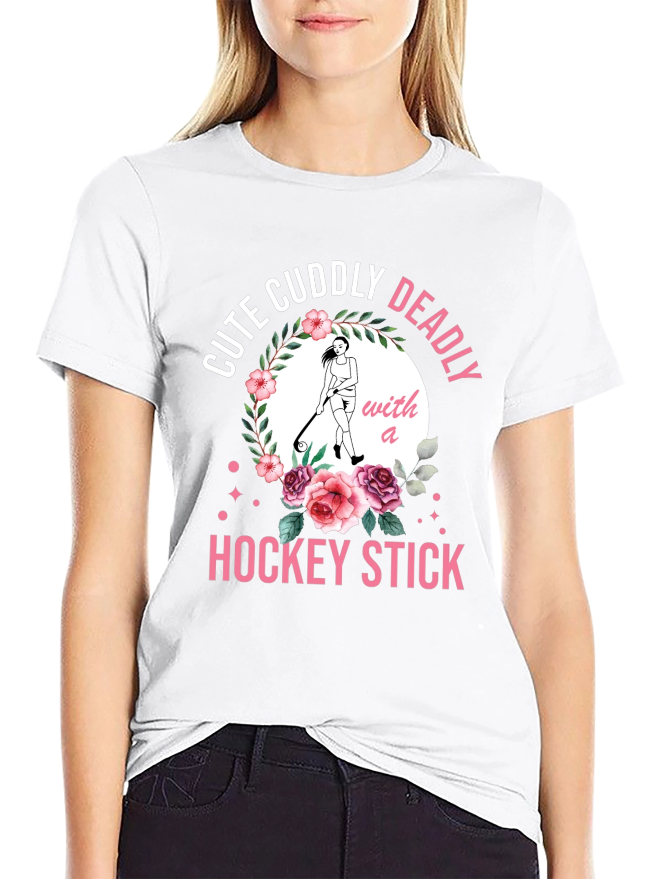 Black Cute Cuddly Deadly Hockey Stick T-Shirt view 9