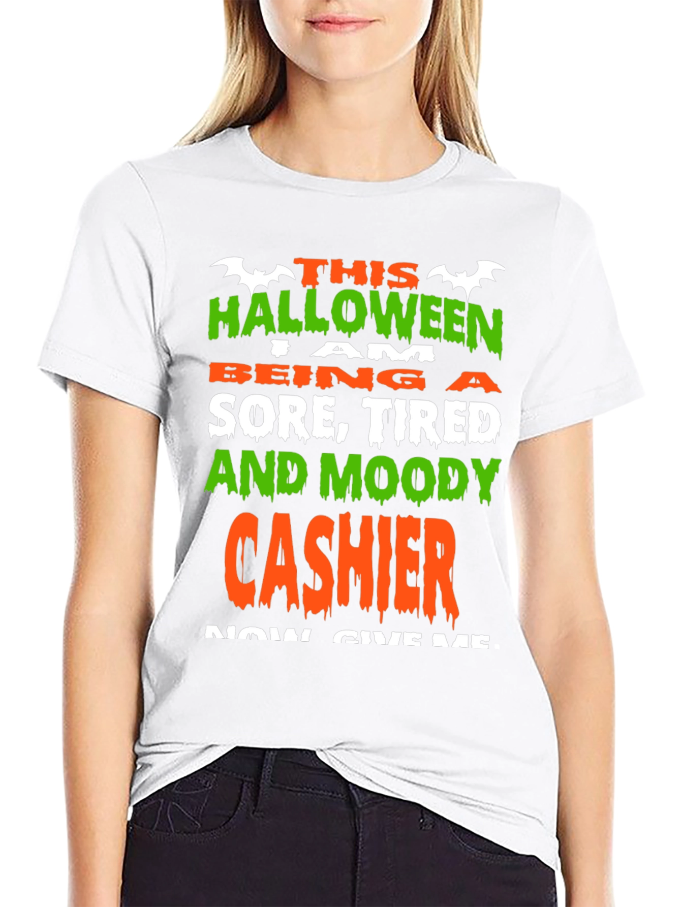 Black Halloween Cashier Graphic Tee - Sore Tired & Moody view 9