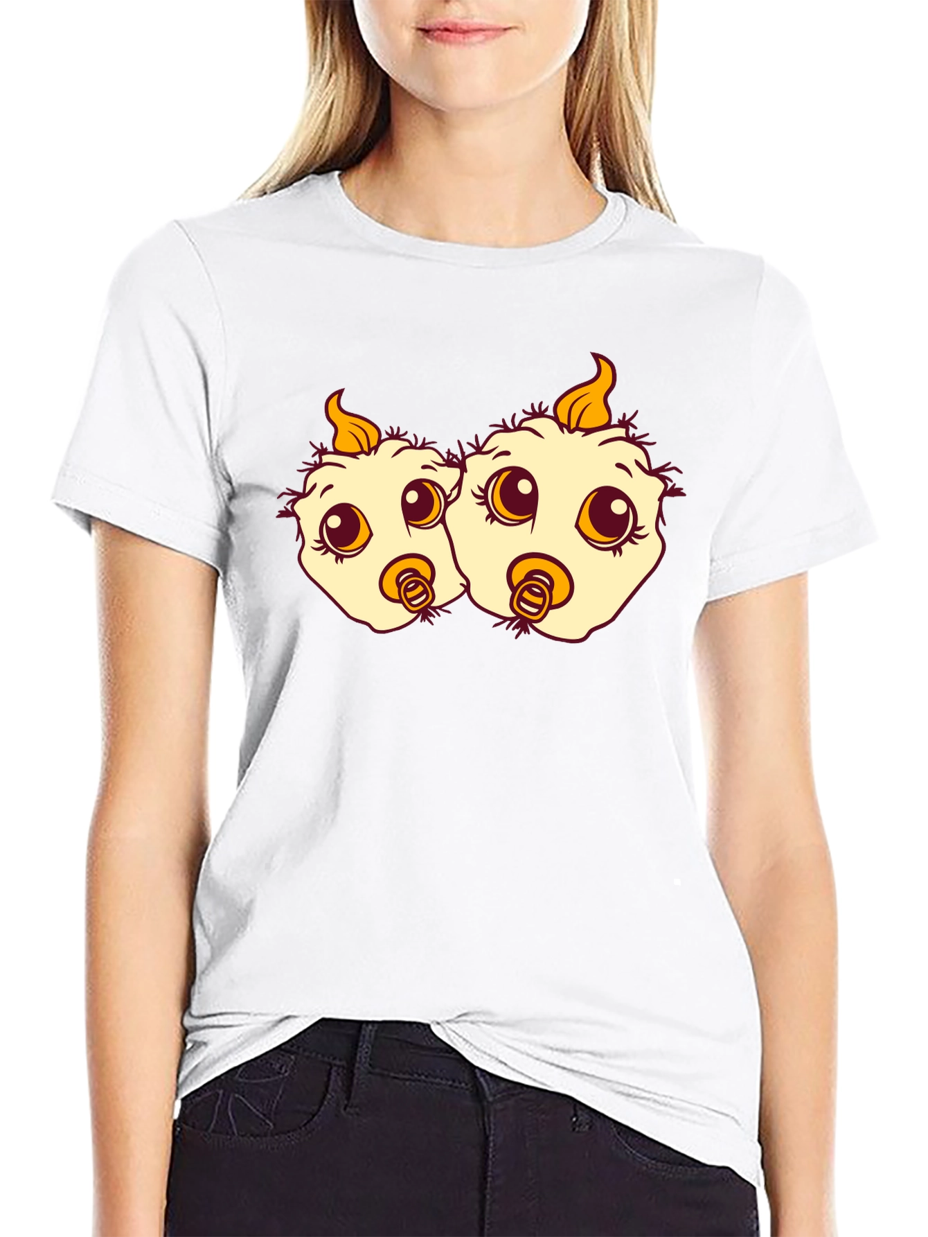 Black Cartoon Chick Twins Black T-Shirt view 9