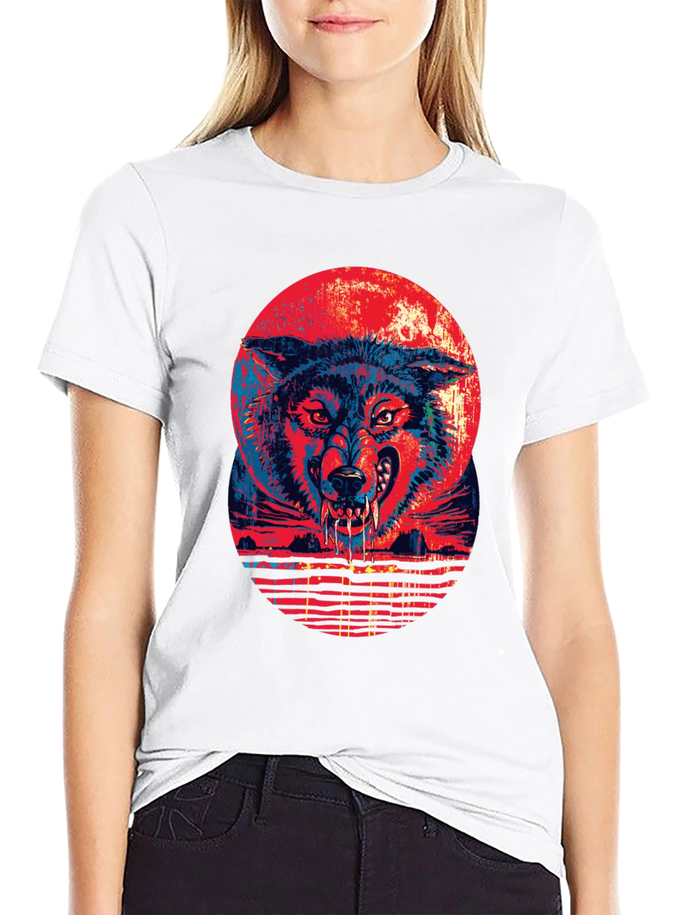Wolf Graphic Tee - Retro Moon Design - 9