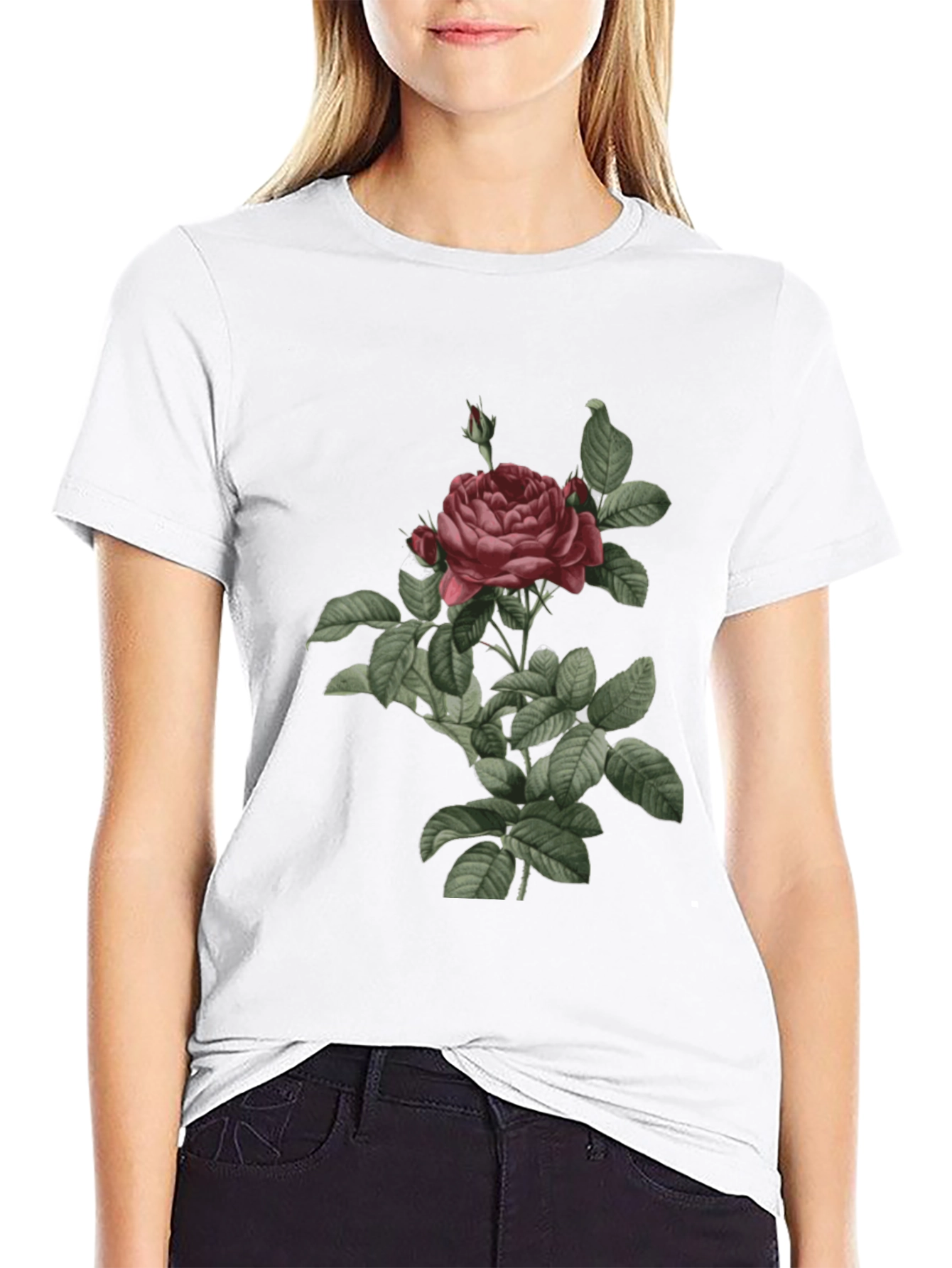 Black Vintage Rose Graphic Tee - Classic Botanical Design view 9