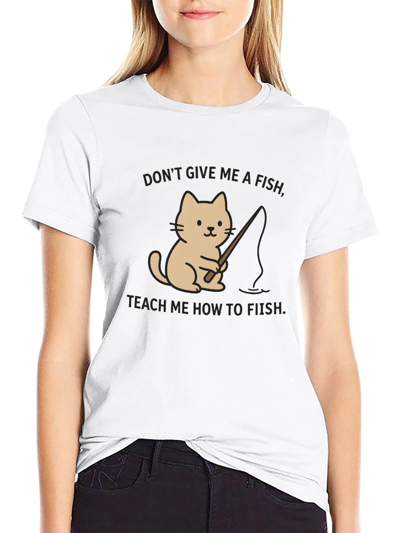 Black Funny Cat Fishing T-Shirt - Teach a Cat to Fish view 9