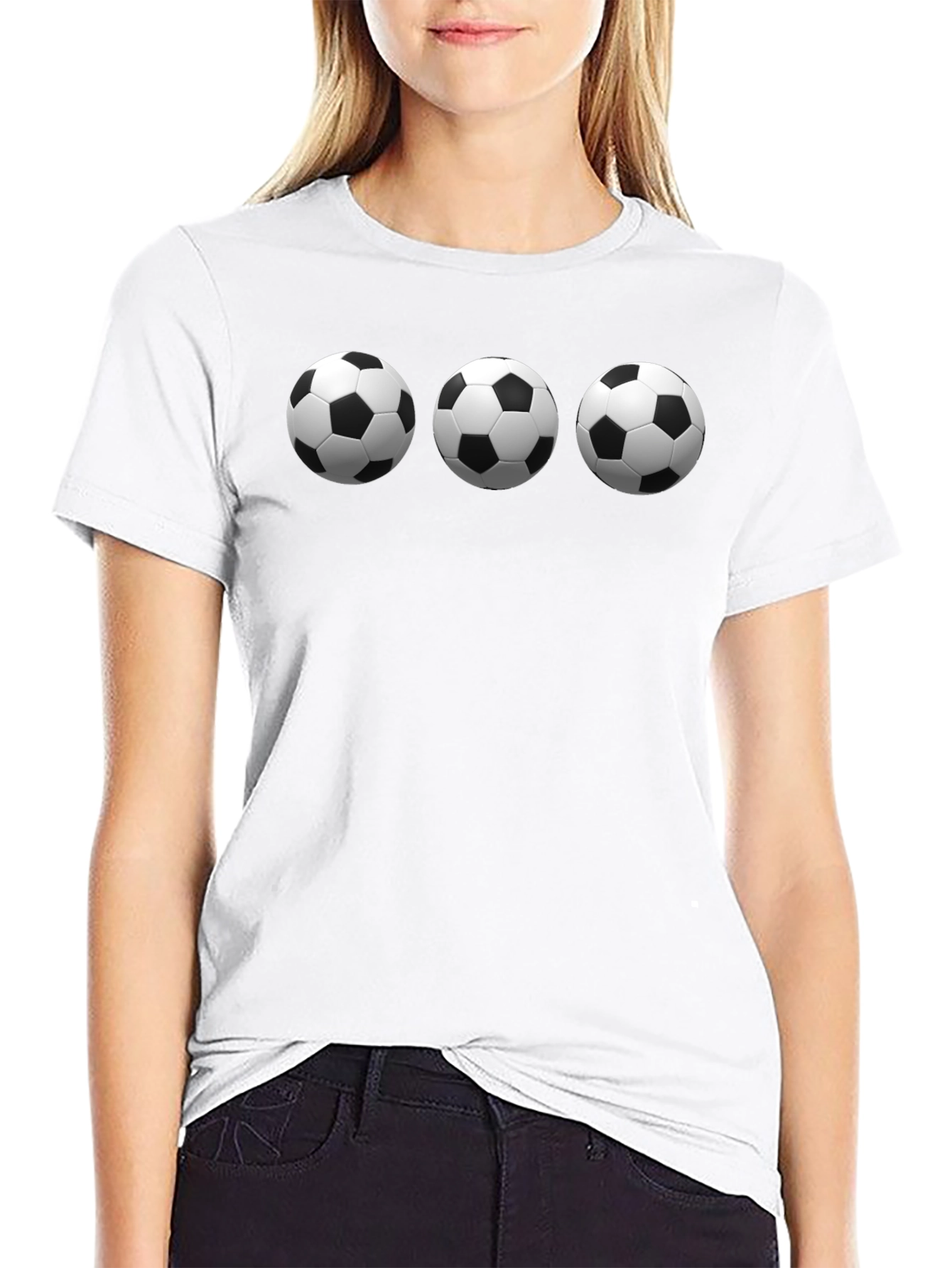 Black Soccer Ball T-Shirt - Three Ball Design view 9