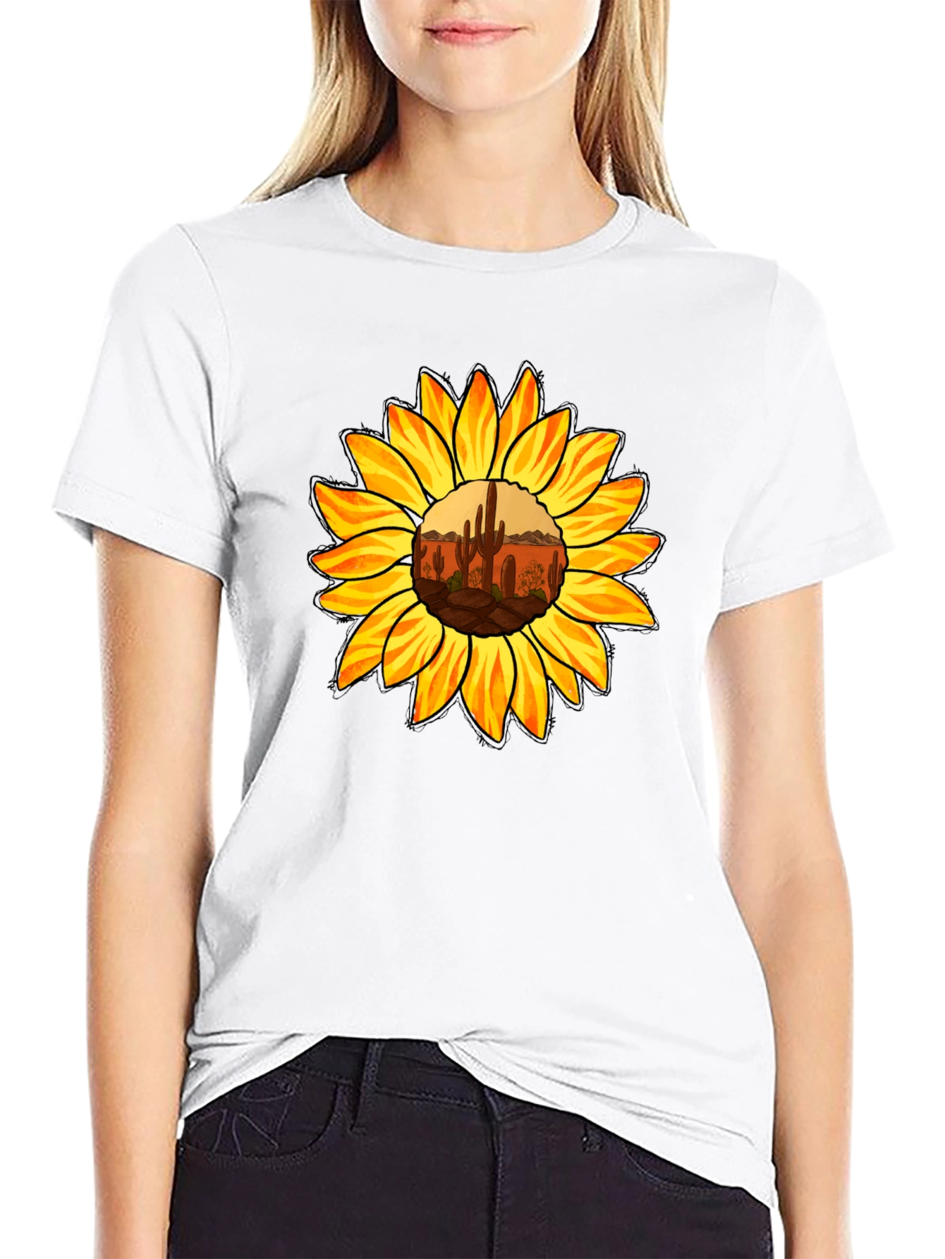 Black Sunflower Desert Graphic Tee - Black Cotton Shirt view 9
