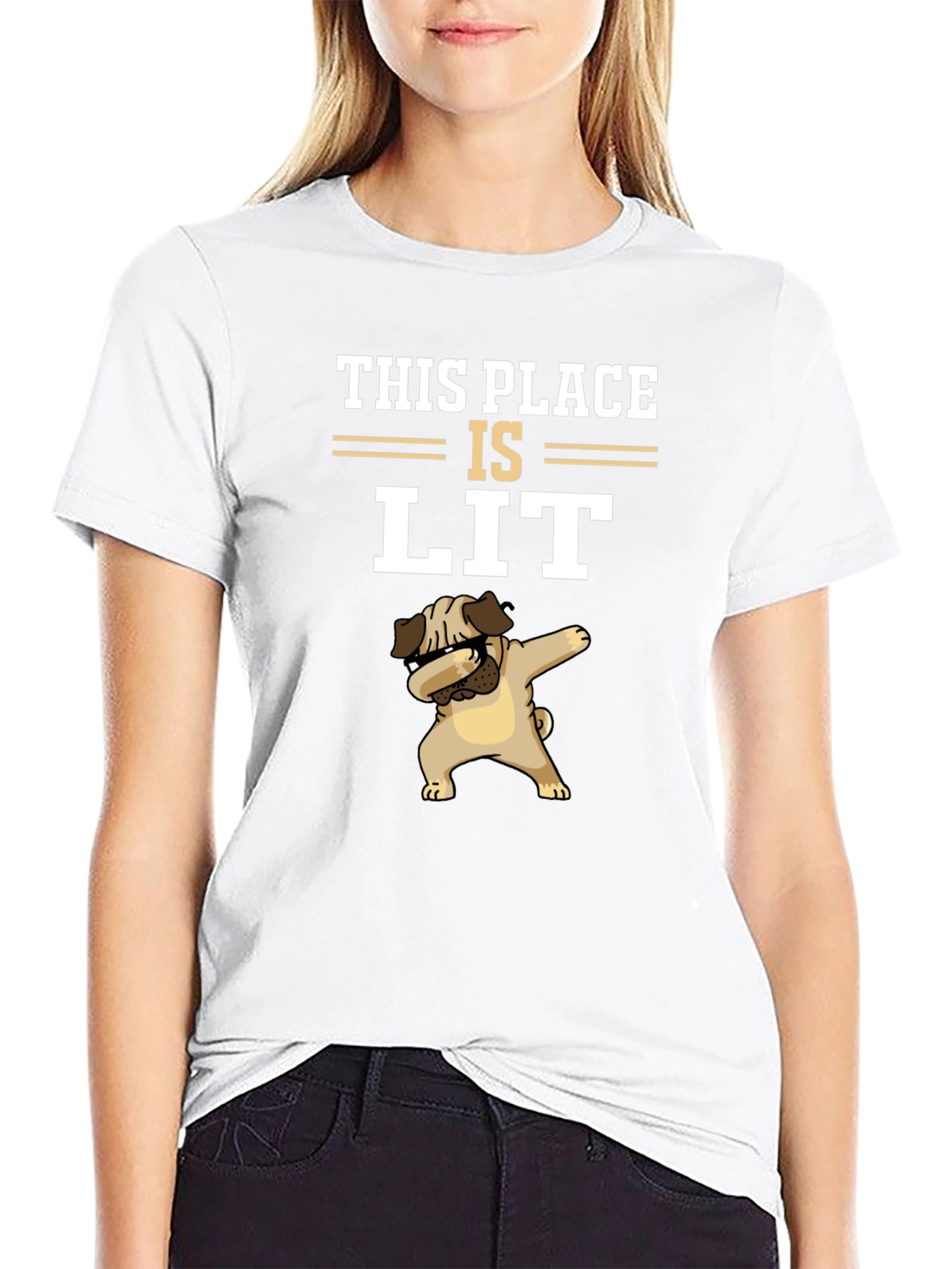 Black This Place Is Lit Pug T-Shirt view 9