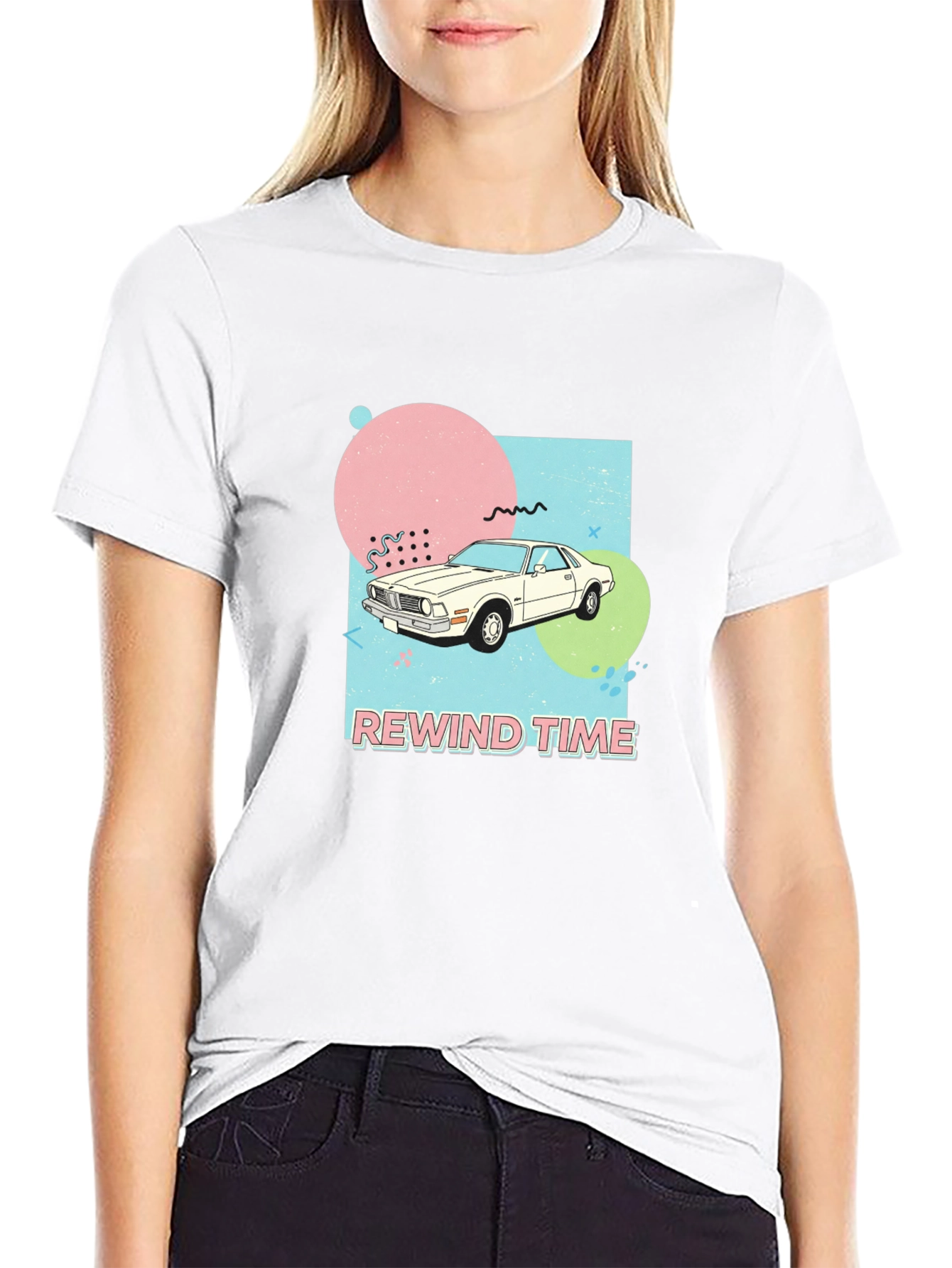 Black Rewind Time Retro Car Graphic T-Shirt view 9