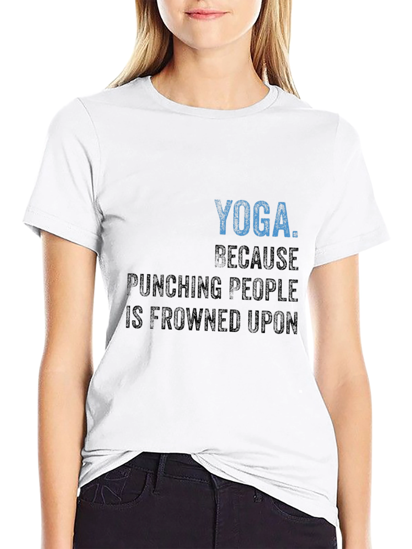 Black Yoga Because Punching People T-Shirt view 9