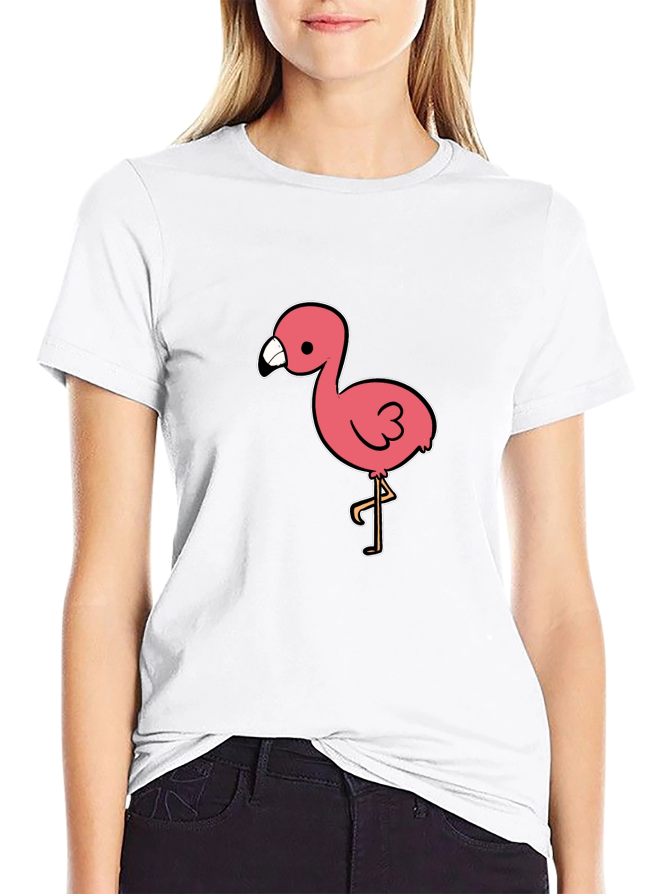 Black Black T-Shirt with Pink Flamingo Graphic view 9