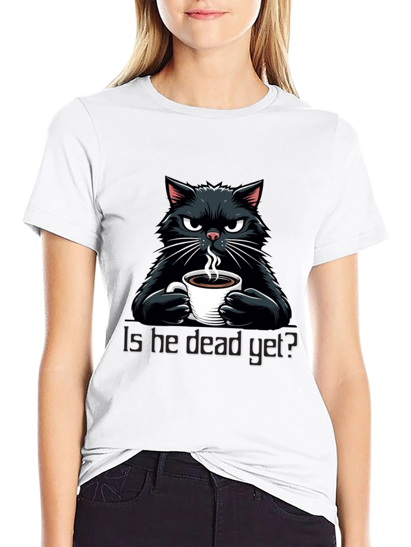 Black Grumpy Cat Coffee T-Shirt - "Is He Dead Yet?" view 9