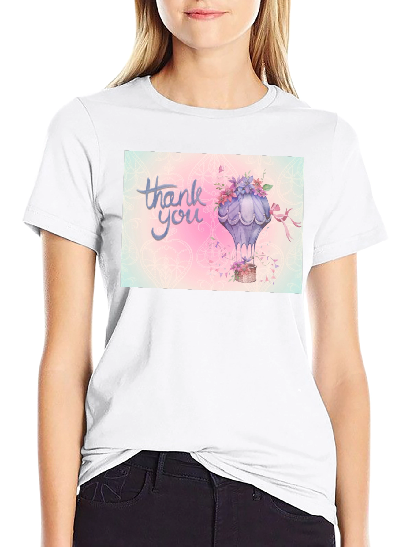 Black Thank You Hot Air Balloon Graphic Tee view 9