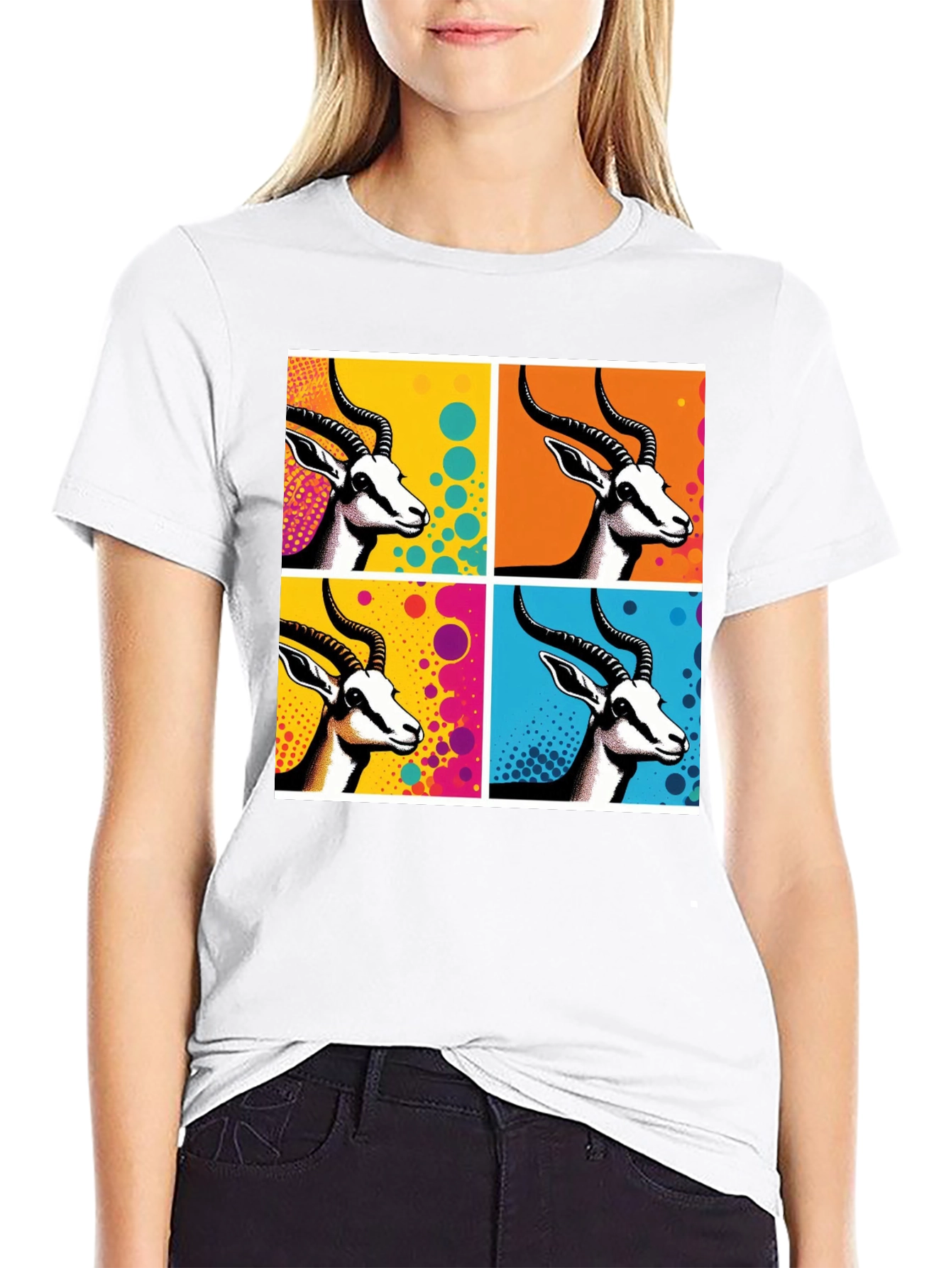 Black Pop Art Gazelle Graphic Tee - Stylish Men's Black T-Shirt view 9