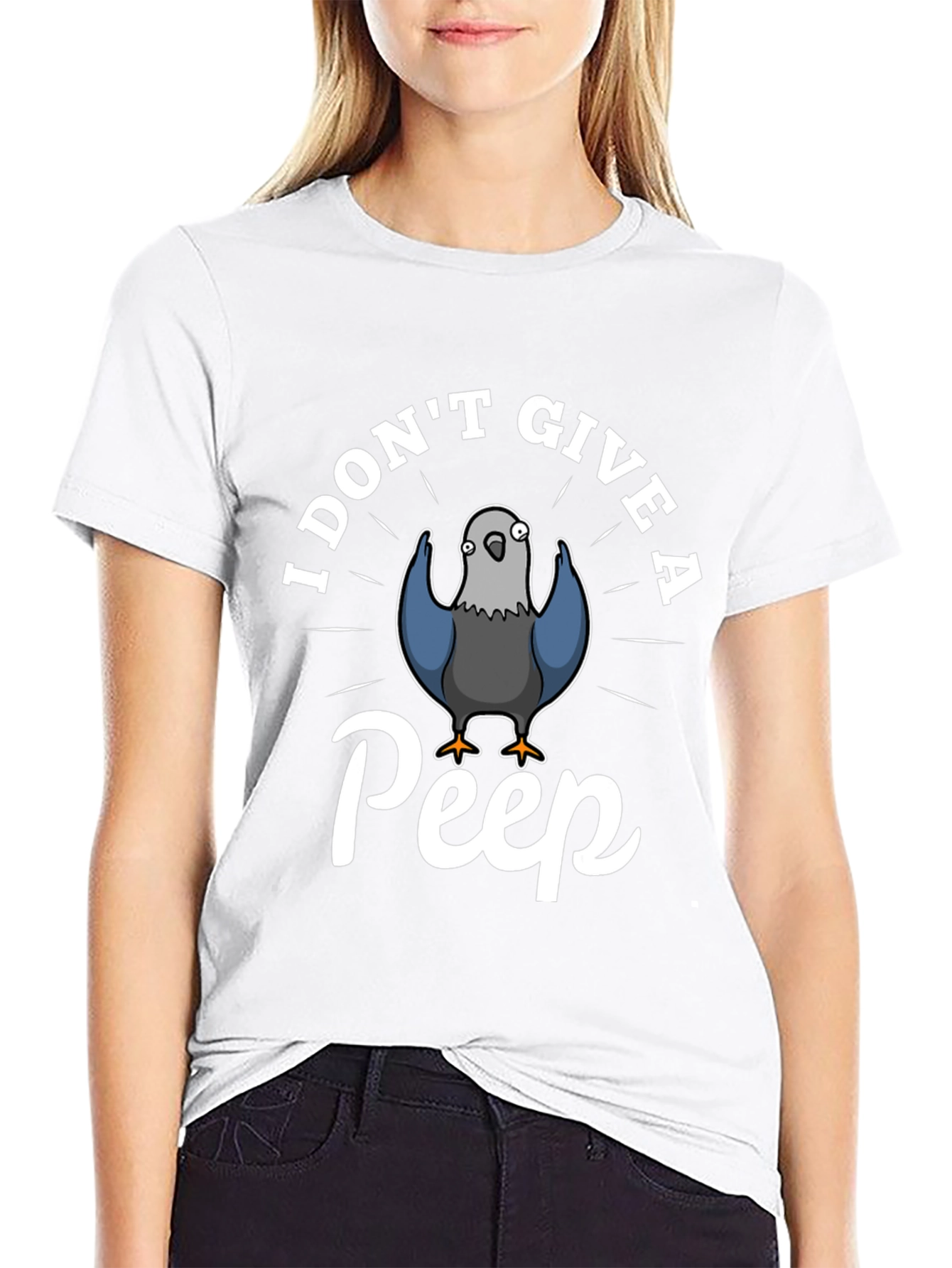 Black I Don't Give A Peep Funny Pigeon T-Shirt view 9