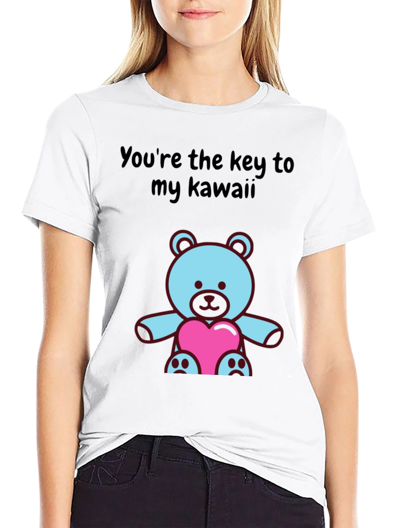 Black Kawaii Bear T-Shirt: Key to My Heart Tee view 9