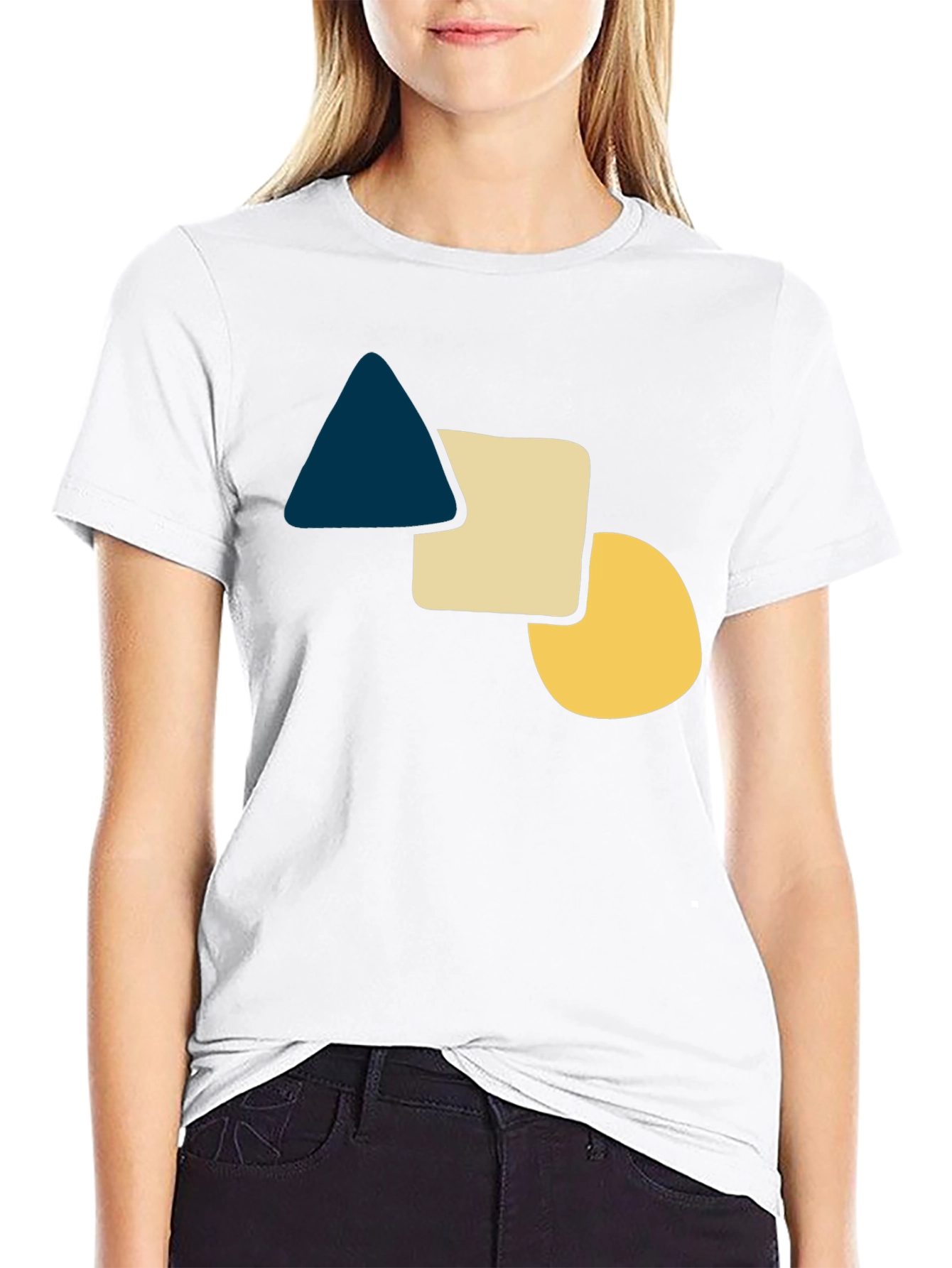 Black Geometric Shapes Graphic Tee - Casual Black T-Shirt view 9