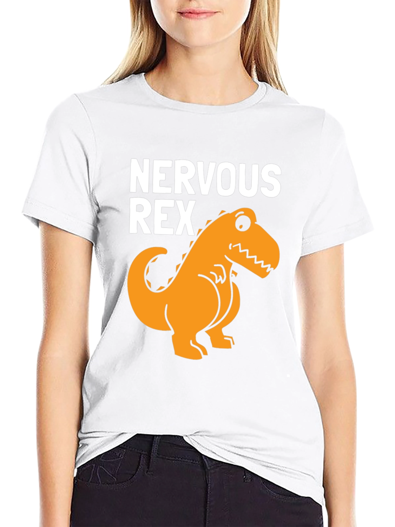 Black Nervous Rex T-Shirt - Funny Dinosaur Tee view 9