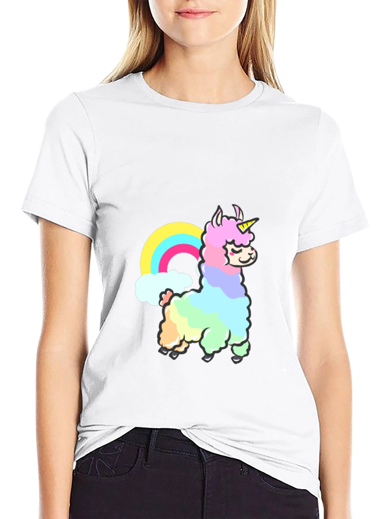 Black Rainbow Llama Unicorn Graphic T-Shirt view 9