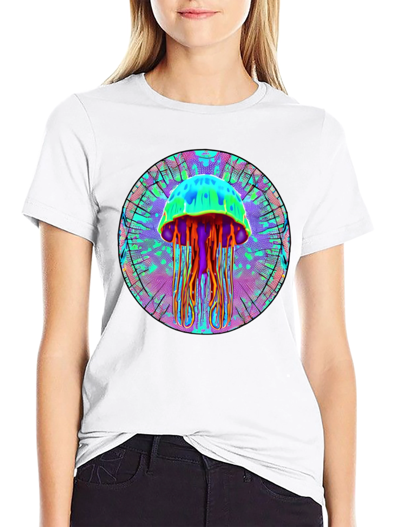 Black Psychedelic Jellyfish Graphic Tee - Black Cotton Shirt view 9