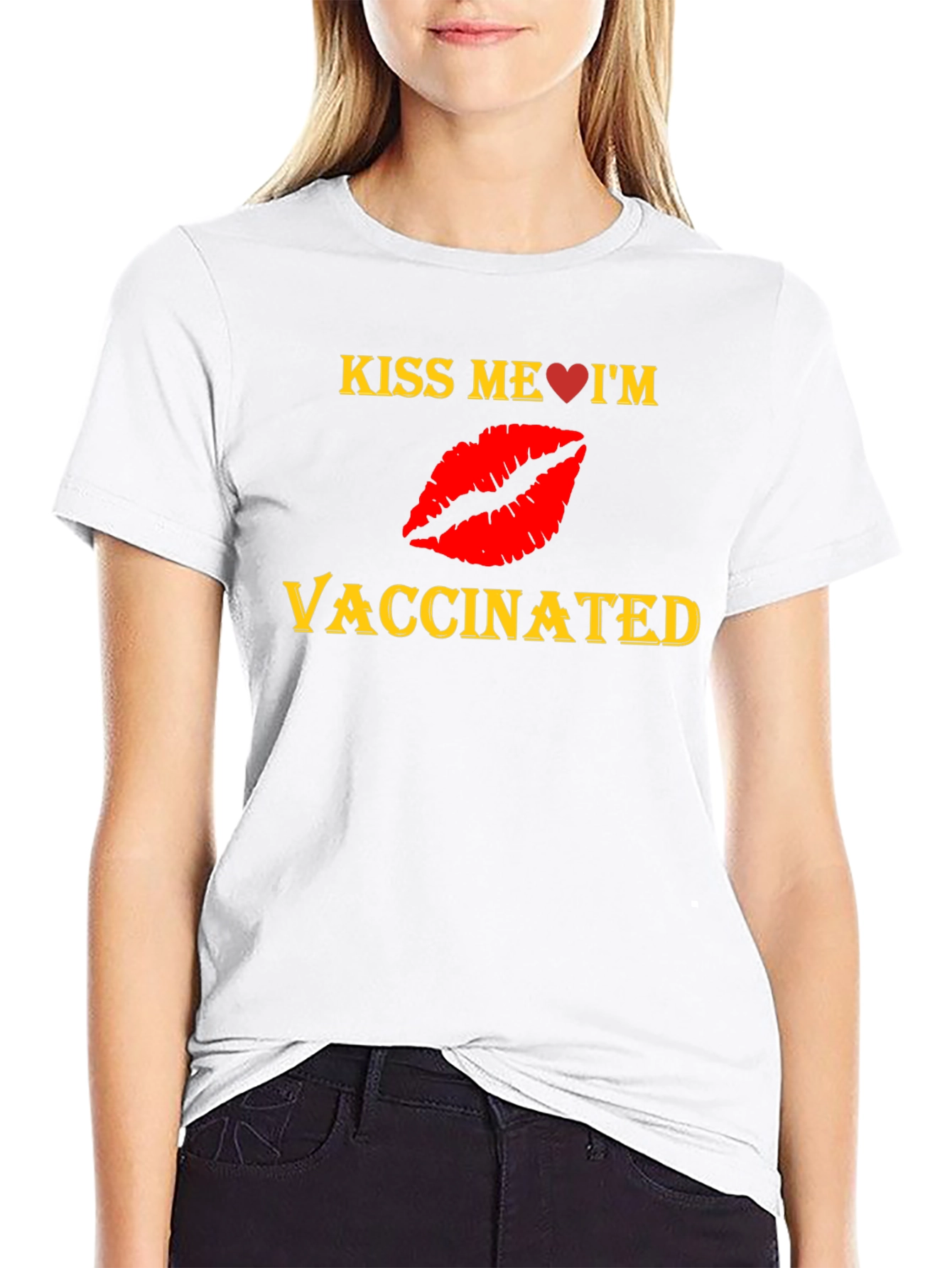 Black Kiss Me I'm Vaccinated Black T-Shirt view 9