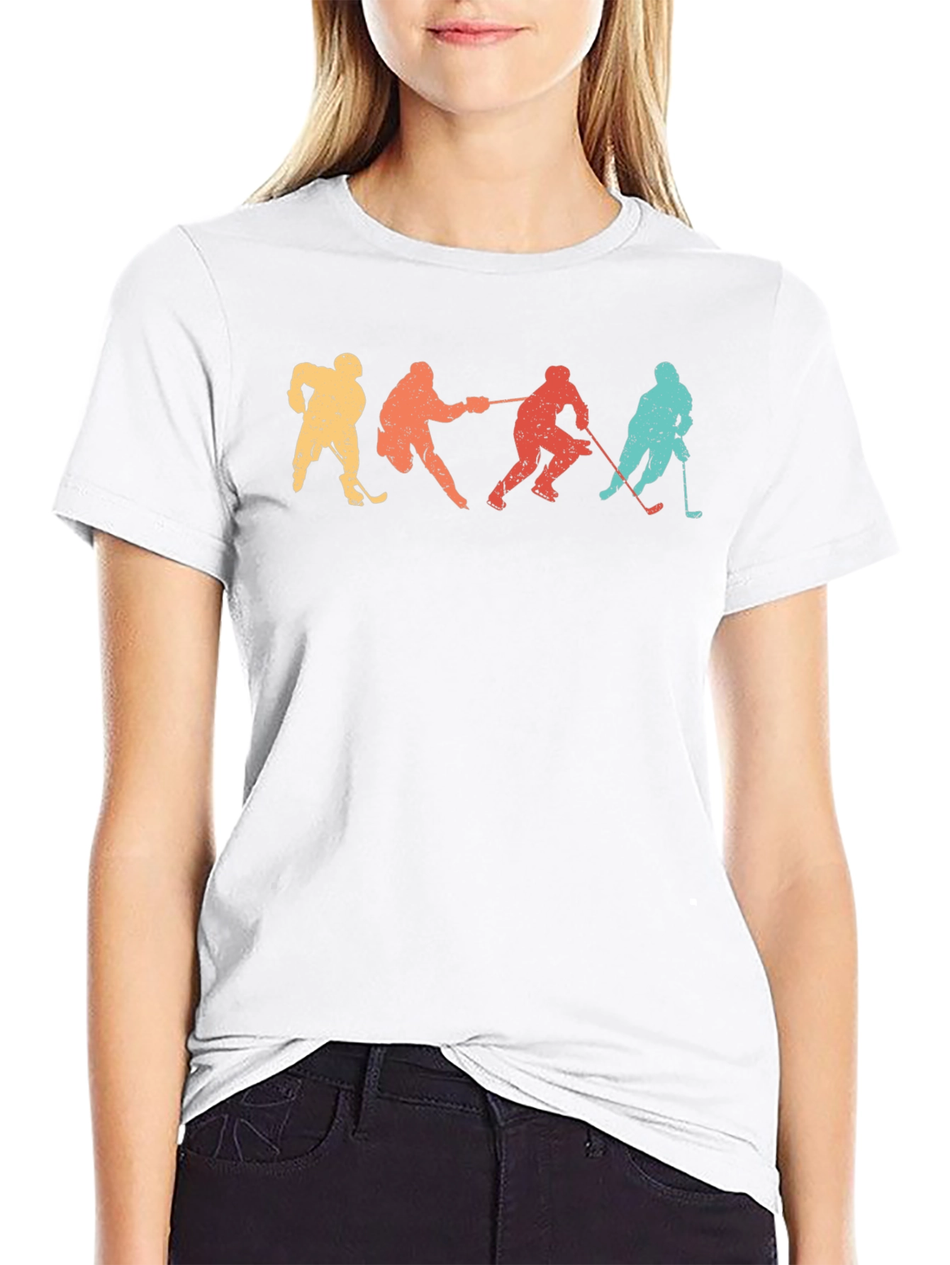 Black Retro Hockey Player Silhouette Graphic Tee view 9