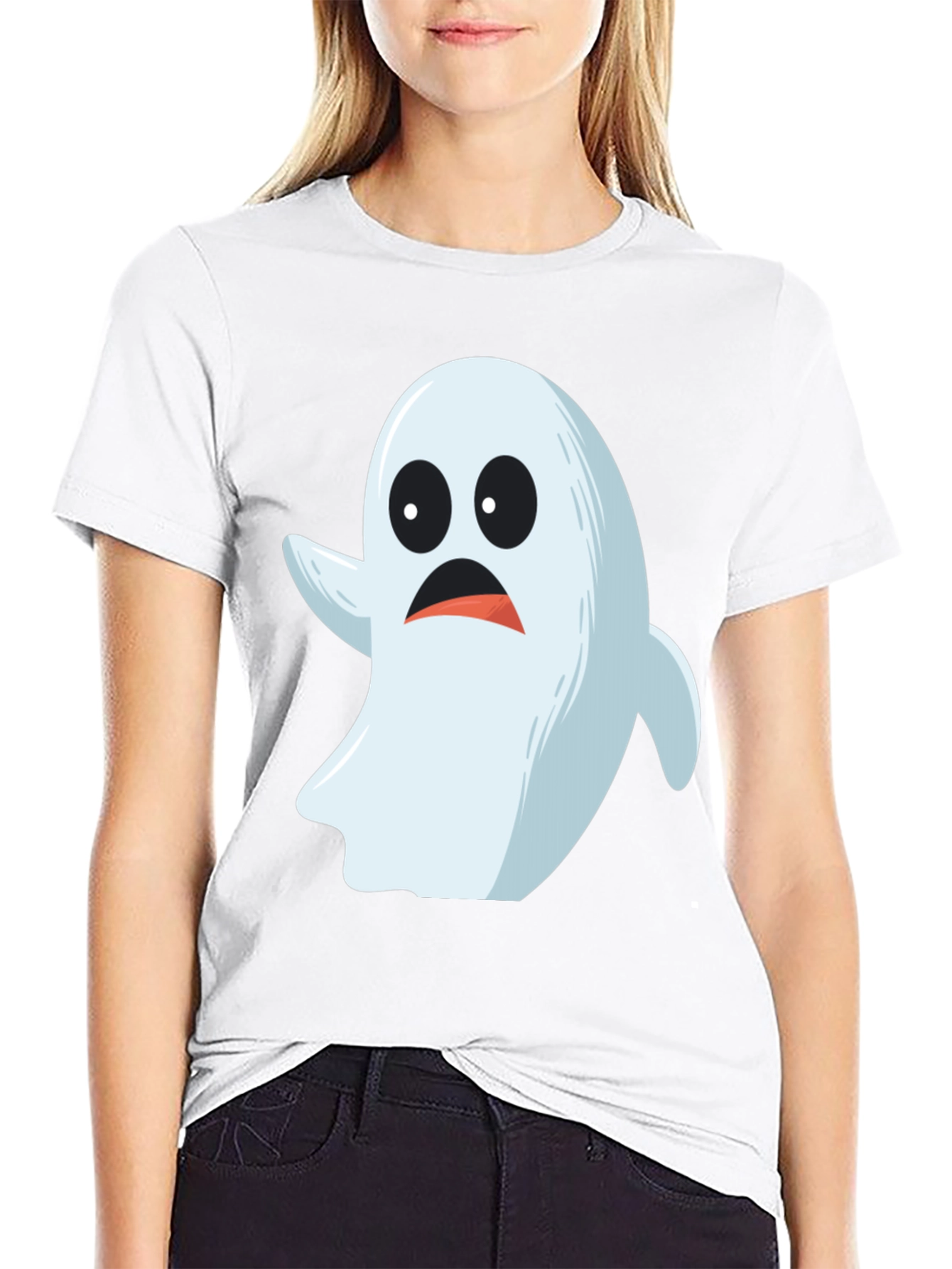 Black Spooky Ghost Graphic Tee - Halloween Costume Shirt view 9