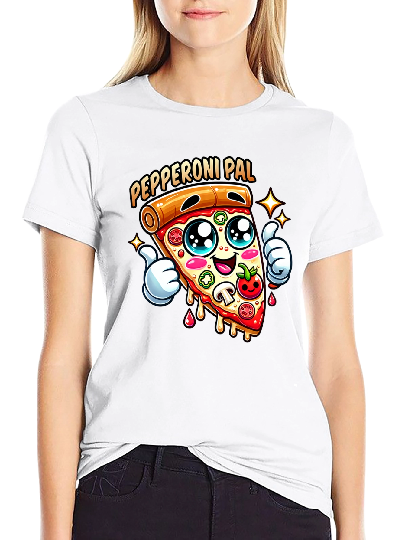 Black Pepperoni Pal Graphic Tee - Fun Pizza T-Shirt view 9