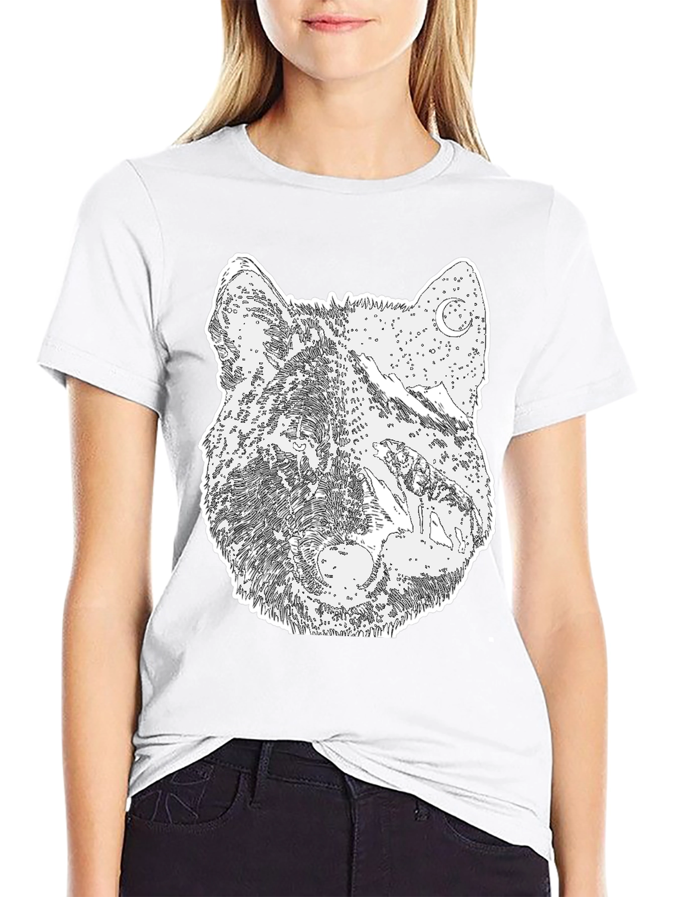 Black Wolf Graphic Print Tee - Black Cotton Blend view 9