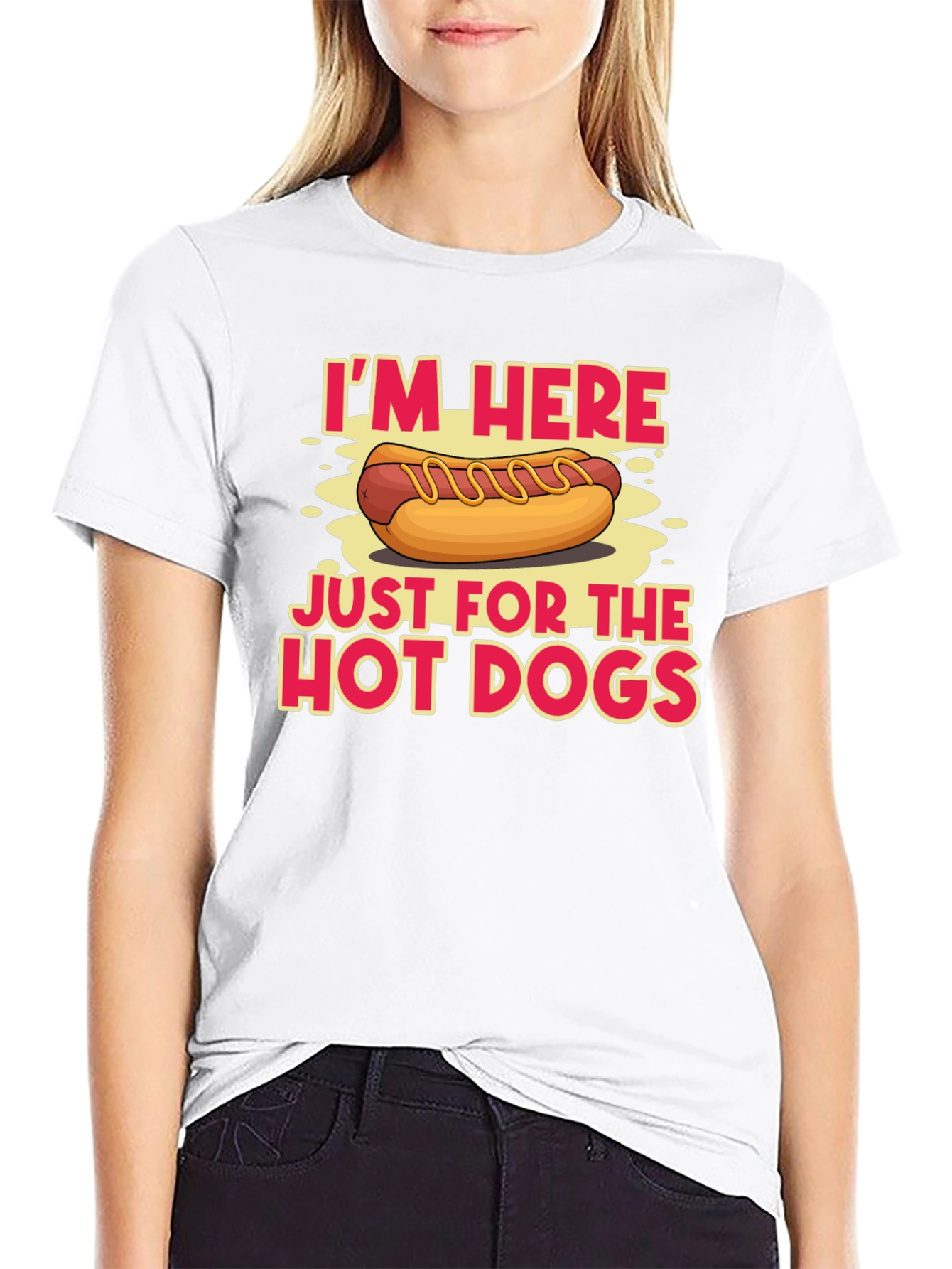 Black Hot Dog Lover T-Shirt: I'm Here Just for the Hot Dogs view 9