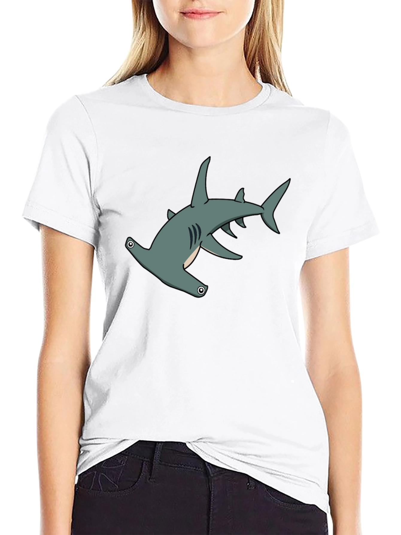 Black Hammerhead Shark Graphic Tee - Black Cotton view 9