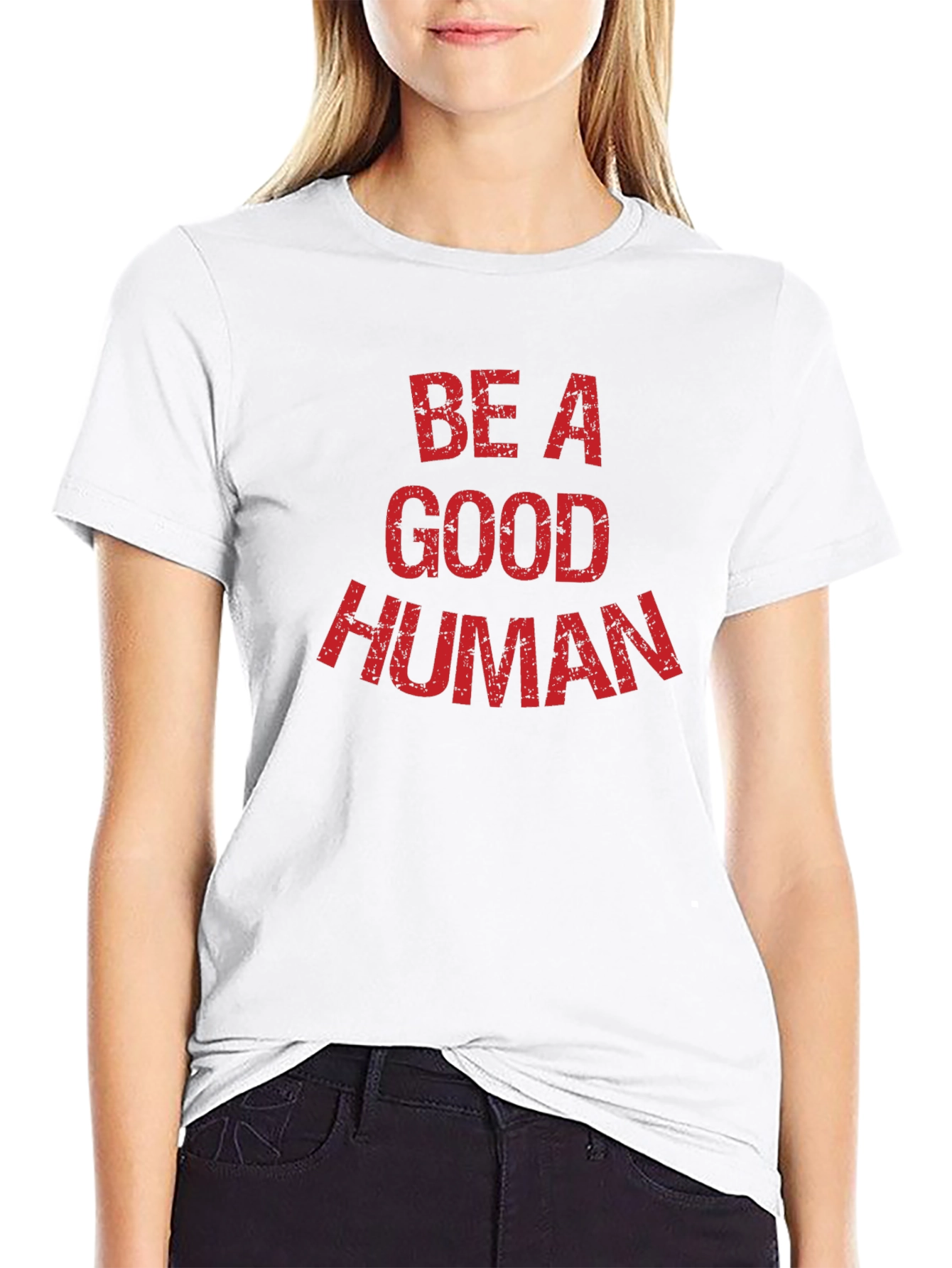 Black Be A Good Human Graphic Tee - Black Cotton T-Shirt view 9