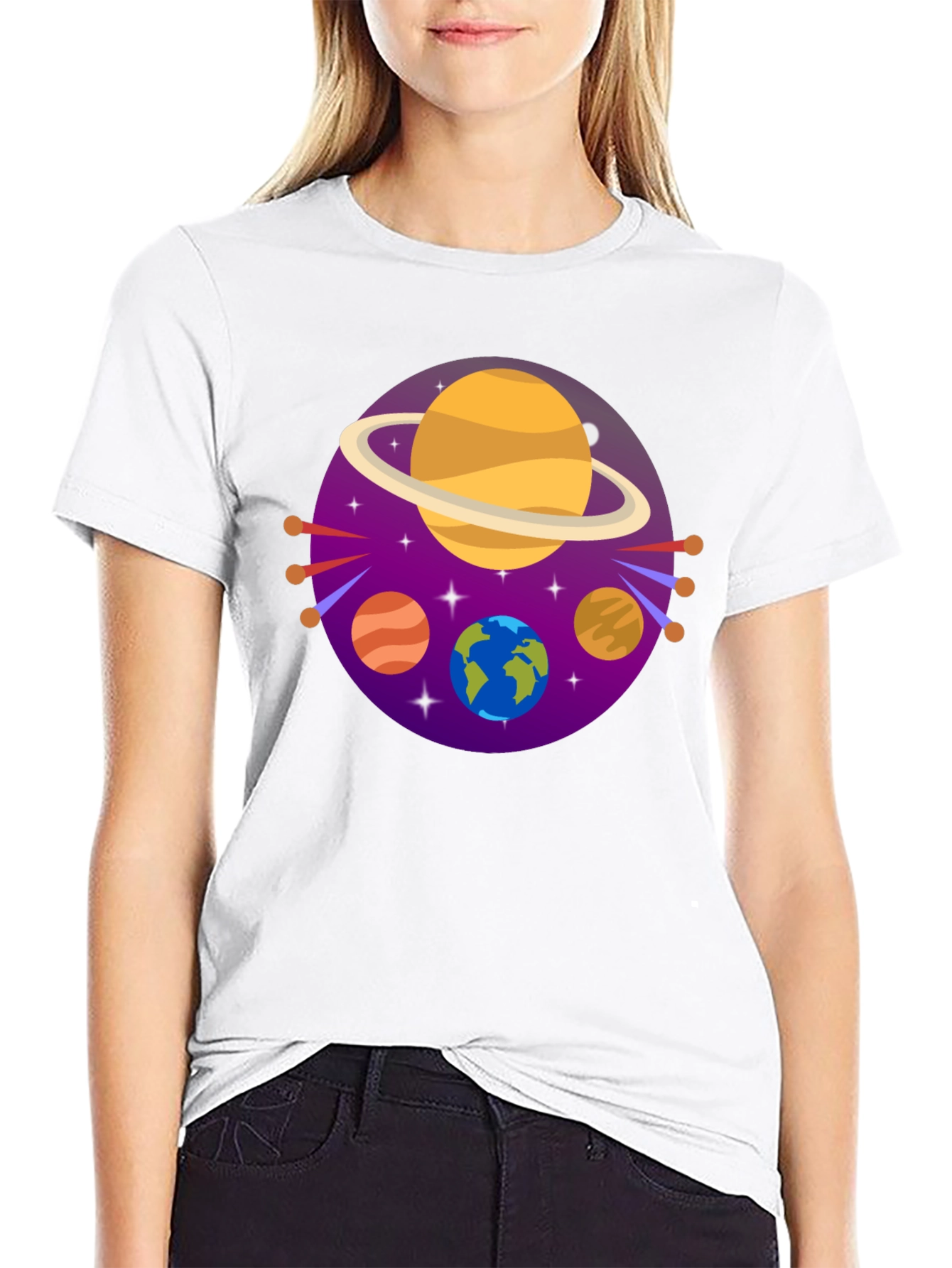 Black Cosmic Planets Graphic Tee - Black Cotton Blend view 9