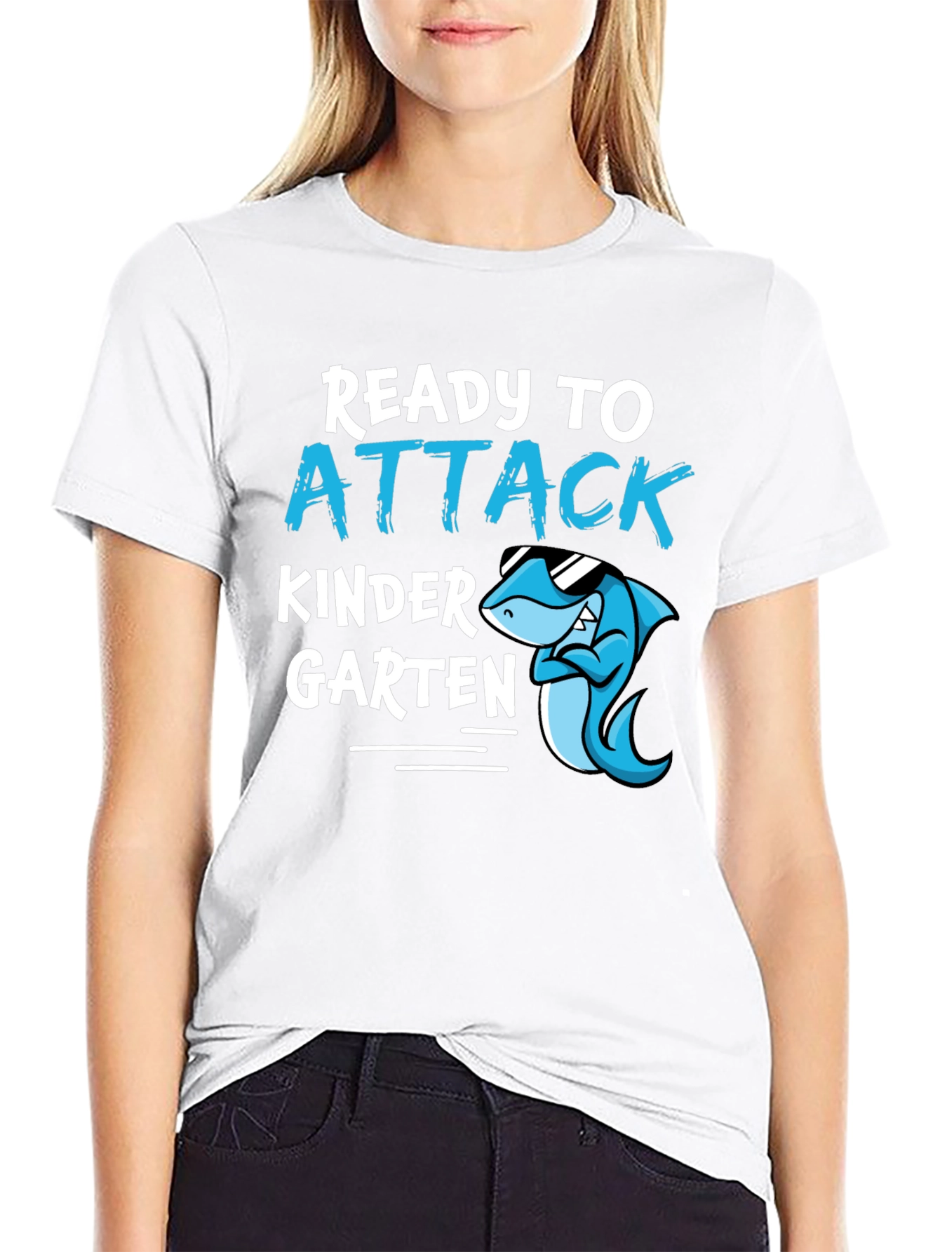 Black Ready to Attack Kindergarten Shark T-Shirt view 9