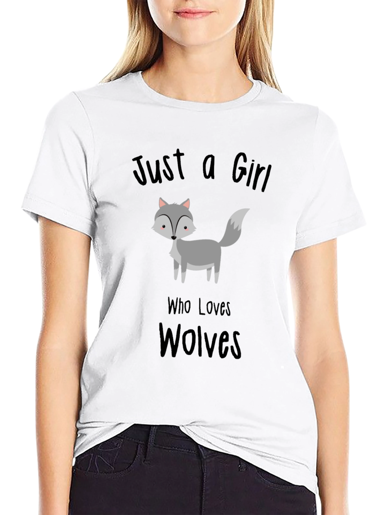Black Just a Girl Who Loves Wolves T-Shirt, Black view 9