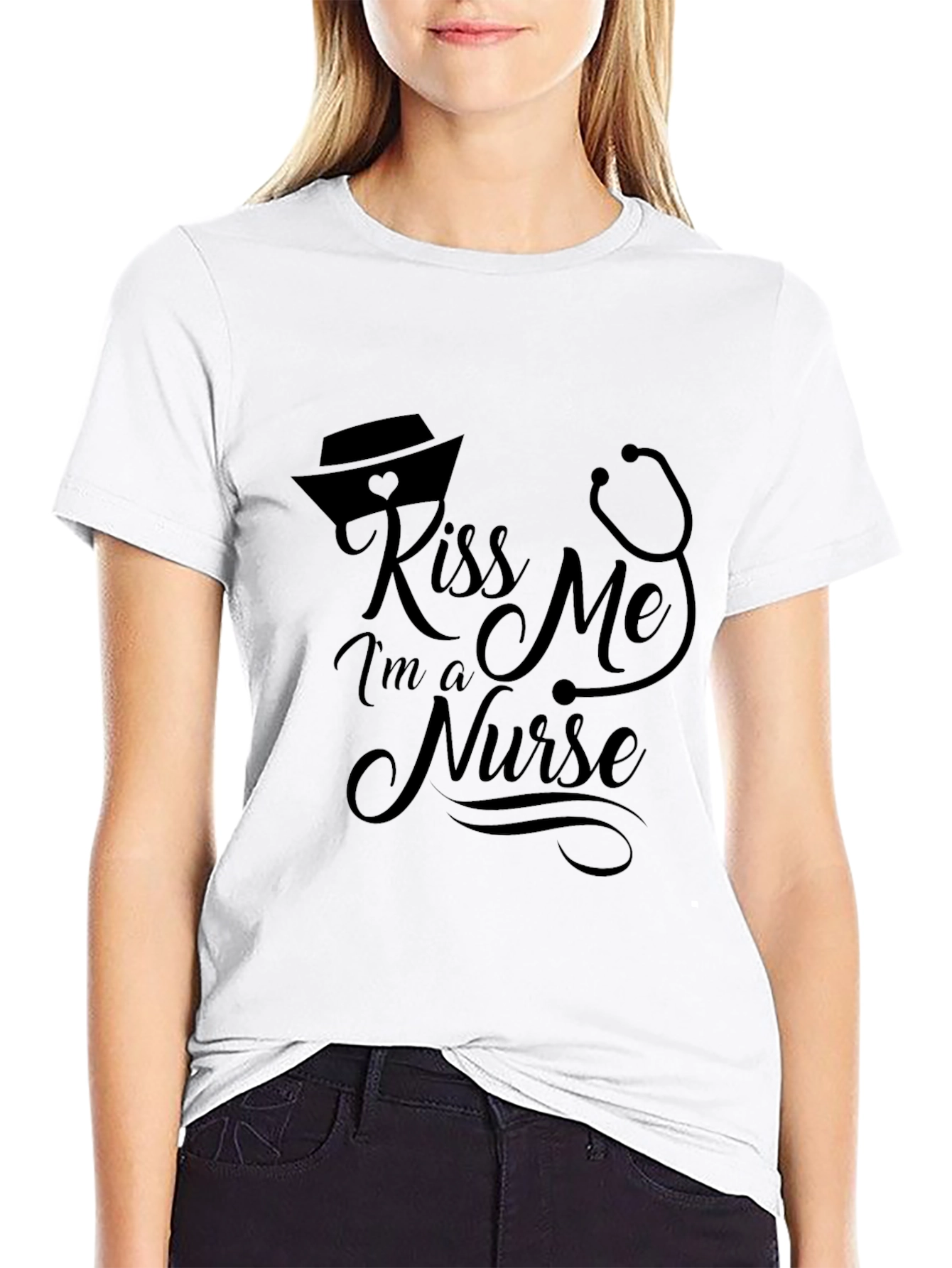 Black Kiss Me I'm A Nurse Black T-Shirt view 9