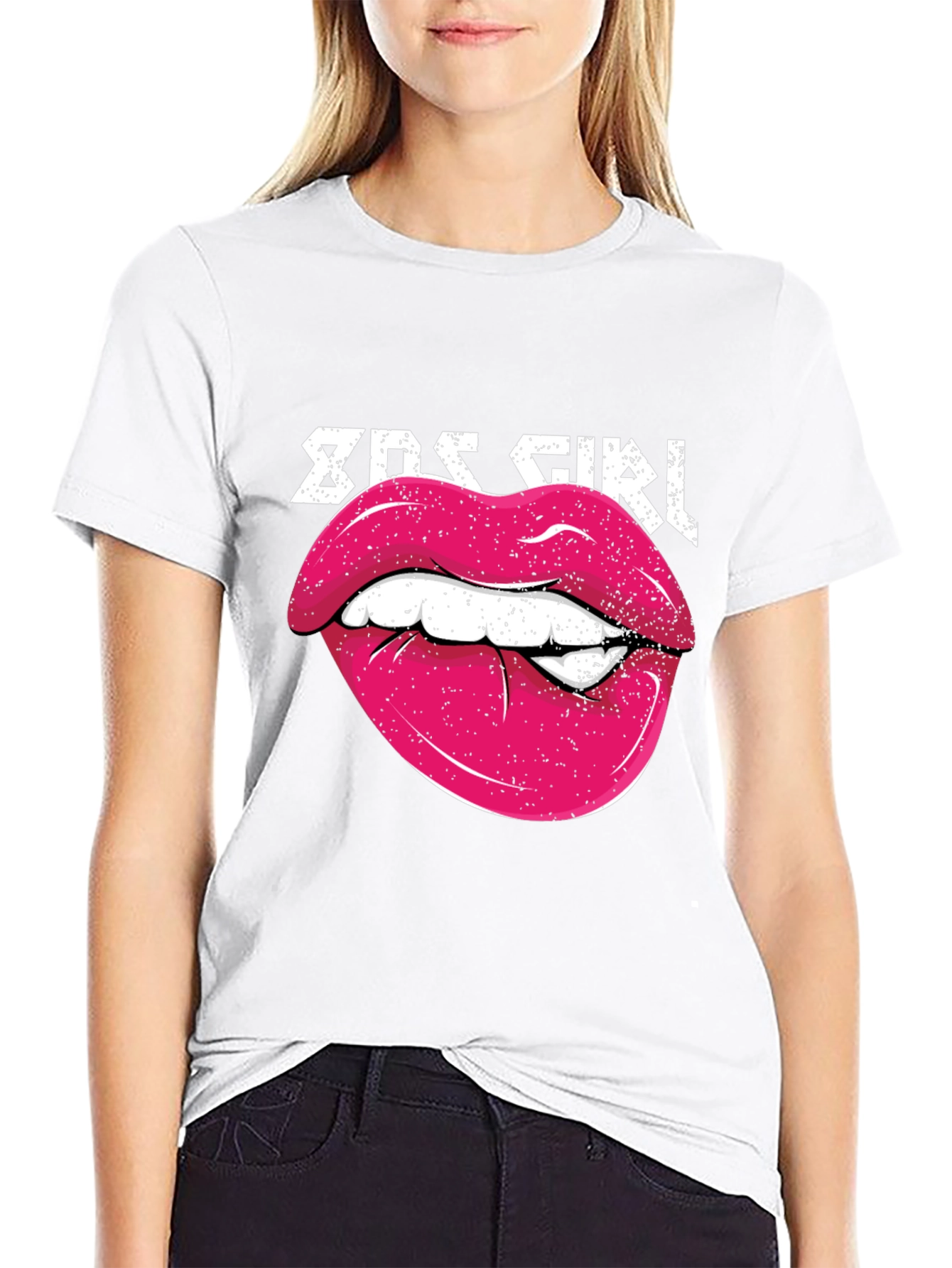 Black 80s Girl Lips Graphic Tee - Retro Style Shirt view 9