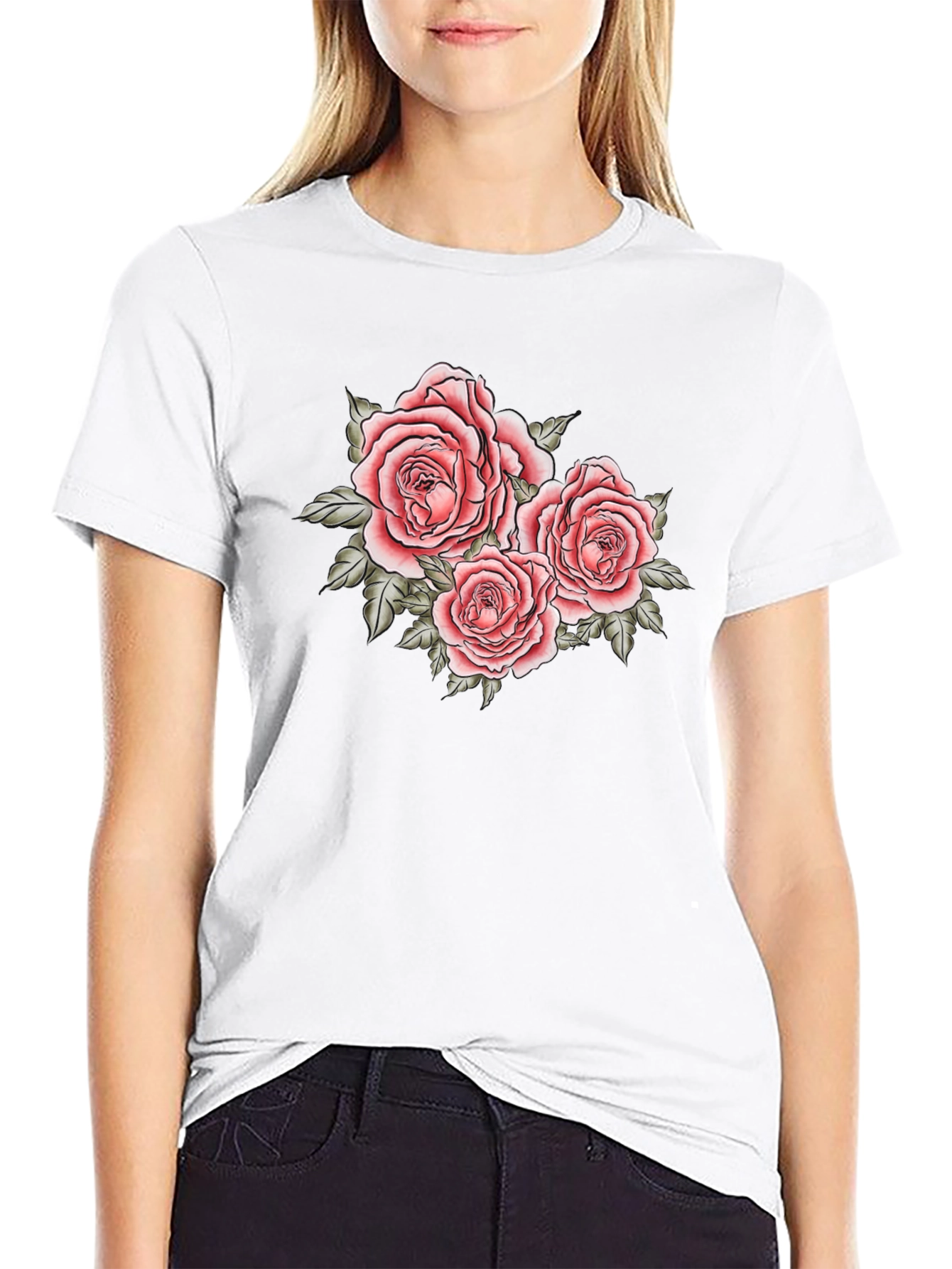 Black Floral Roses Graphic Black T-Shirt view 9
