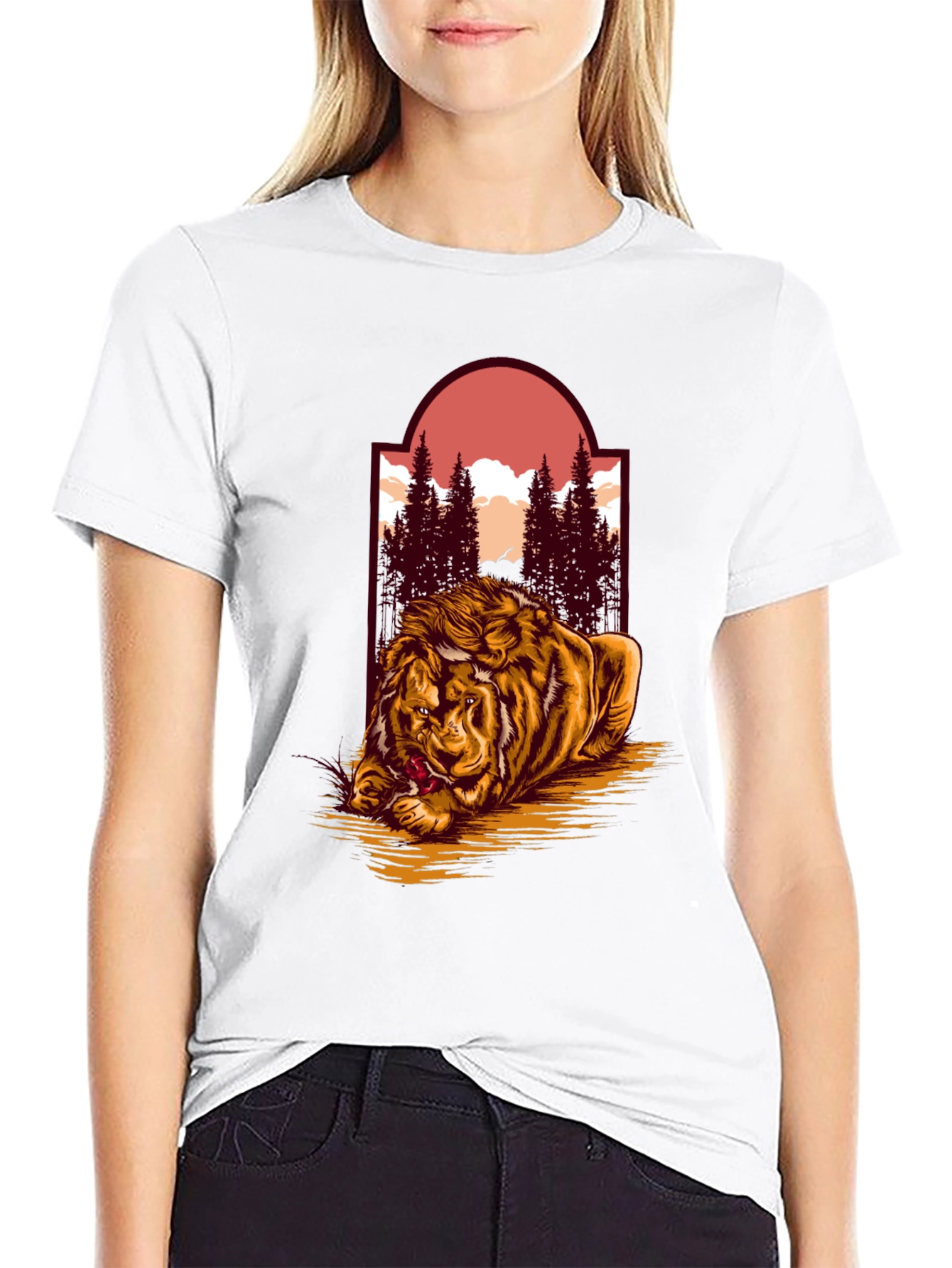 Black Lion & Landscape Graphic Tee - Unique Design view 9