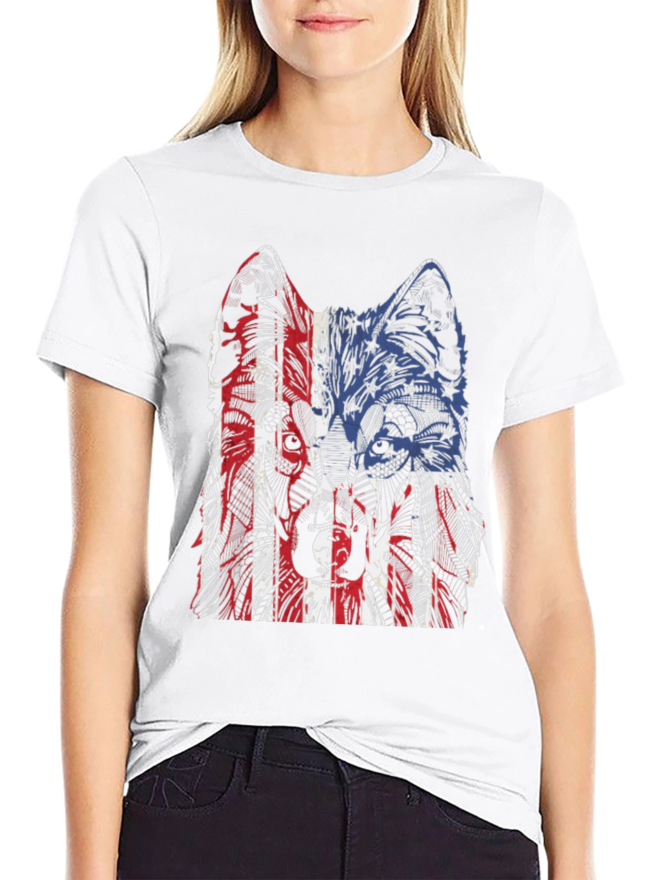 Black Patriotic Wolf Graphic Tee - Unisex Black T-Shirt view 9