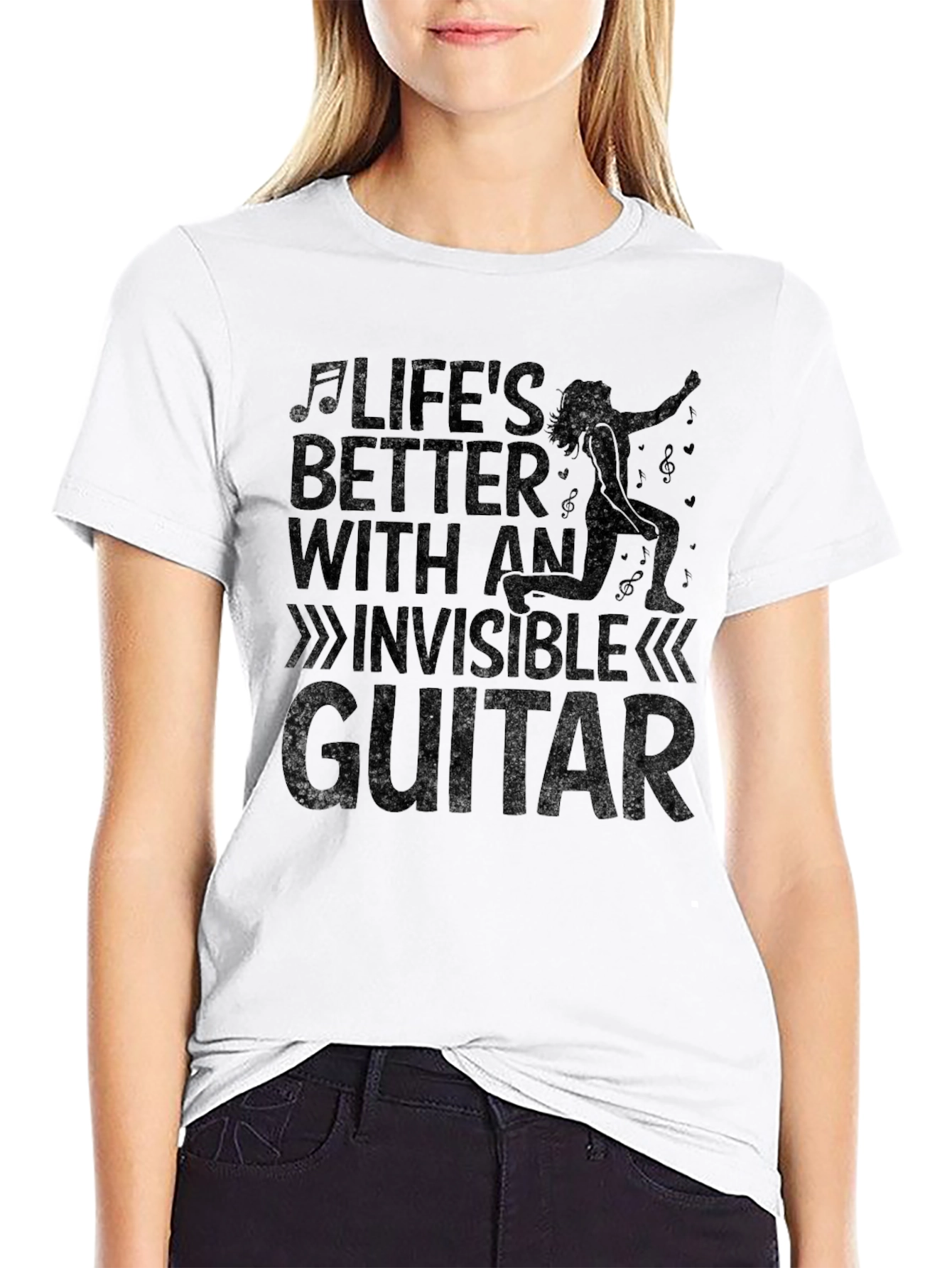 Black Life's Better with an Invisible Guitar T-Shirt view 9