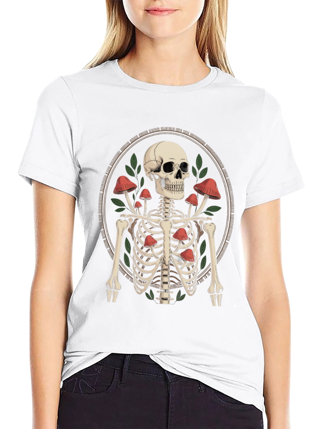 Black Mushroom Skeleton Graphic Tee - Edgy Unisex T-Shirt view 9