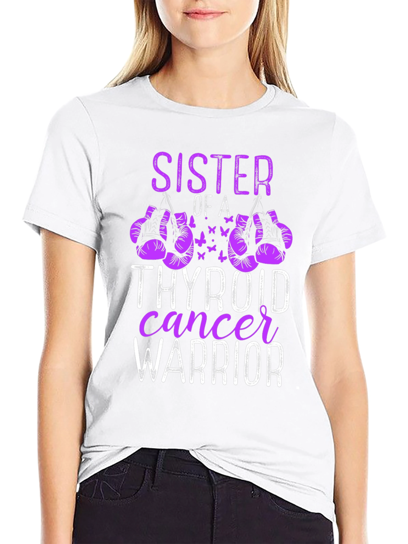 Black Sister of a Thyroid Cancer Warrior T-Shirt view 9