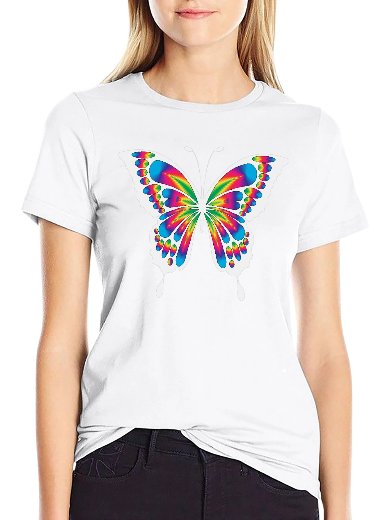 Black Rainbow Butterfly Graphic Black T-Shirt view 9