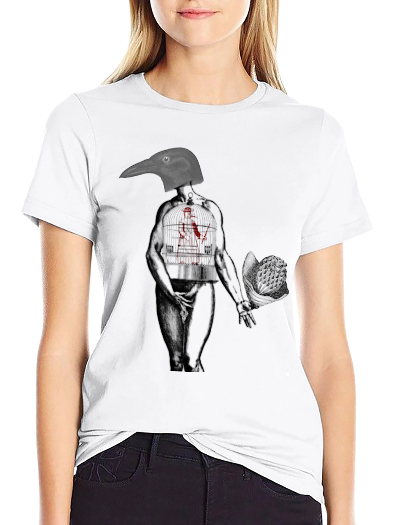 Black Raven Head Anatomical Human Graphic Tee view 9