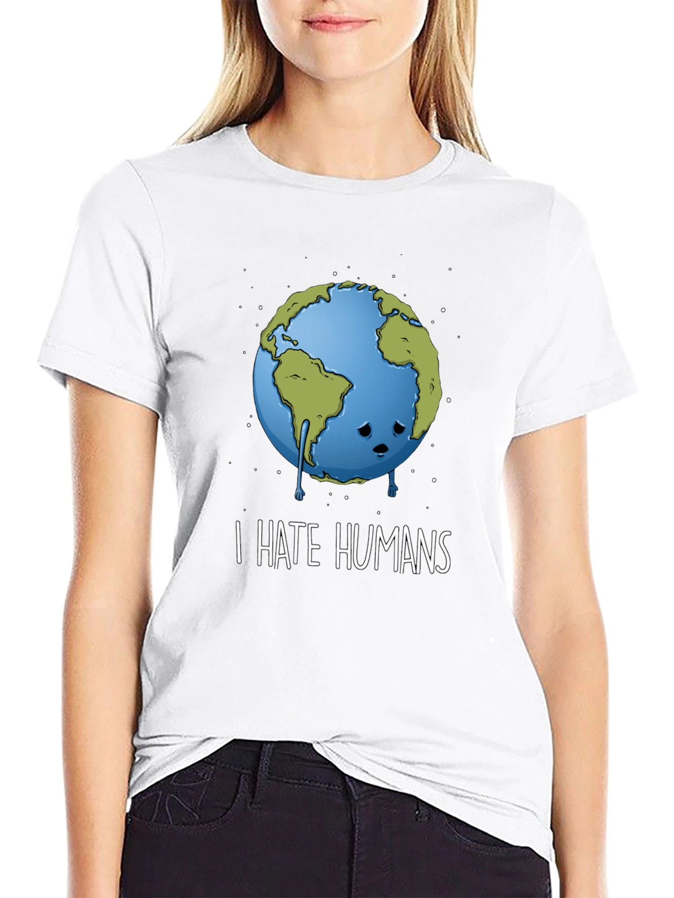 Black Sad Earth Graphic Tee - I Hate Humans - Black Cotton T-Shirt view 9