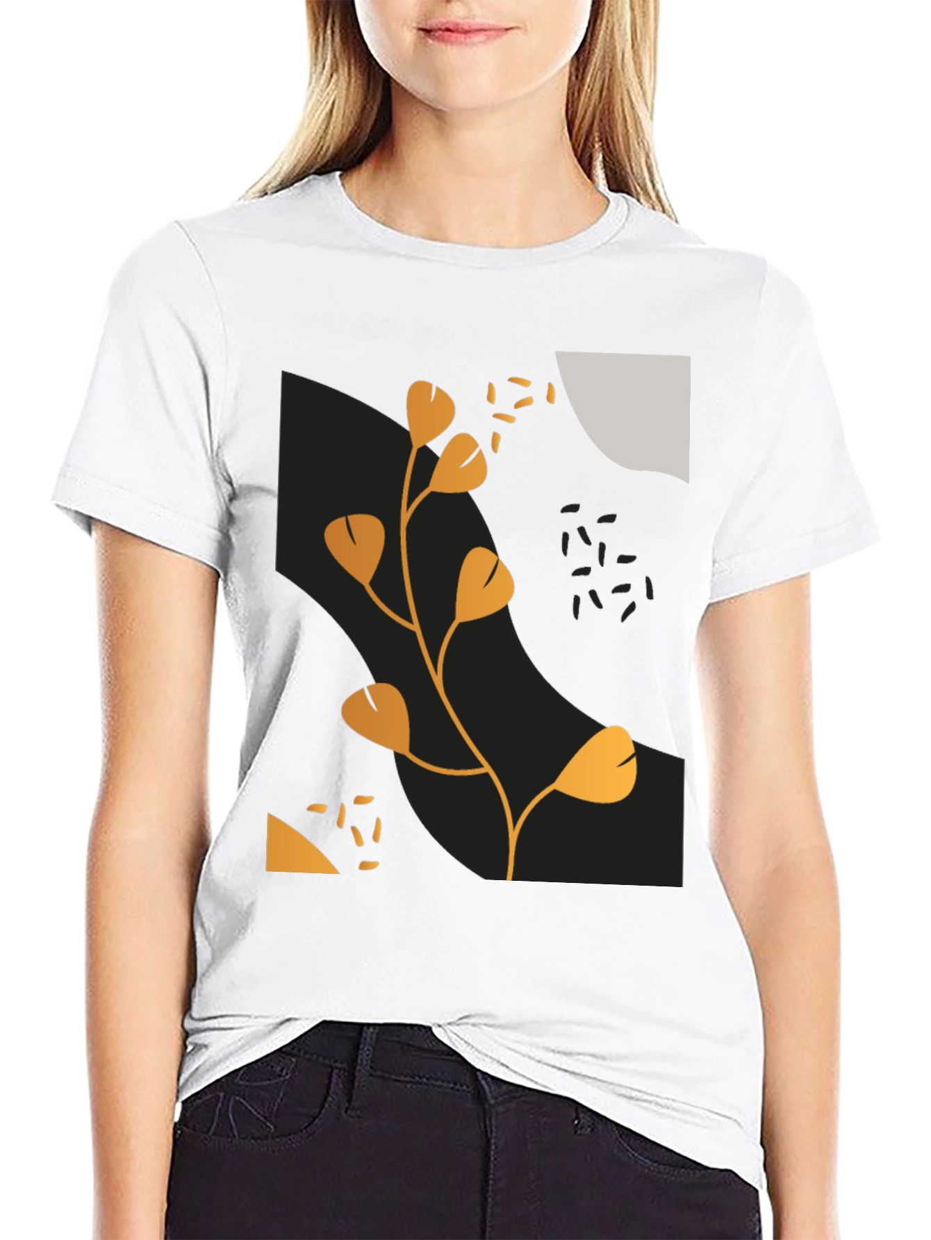 Black Modern Abstract Graphic Print Black T-Shirt view 9