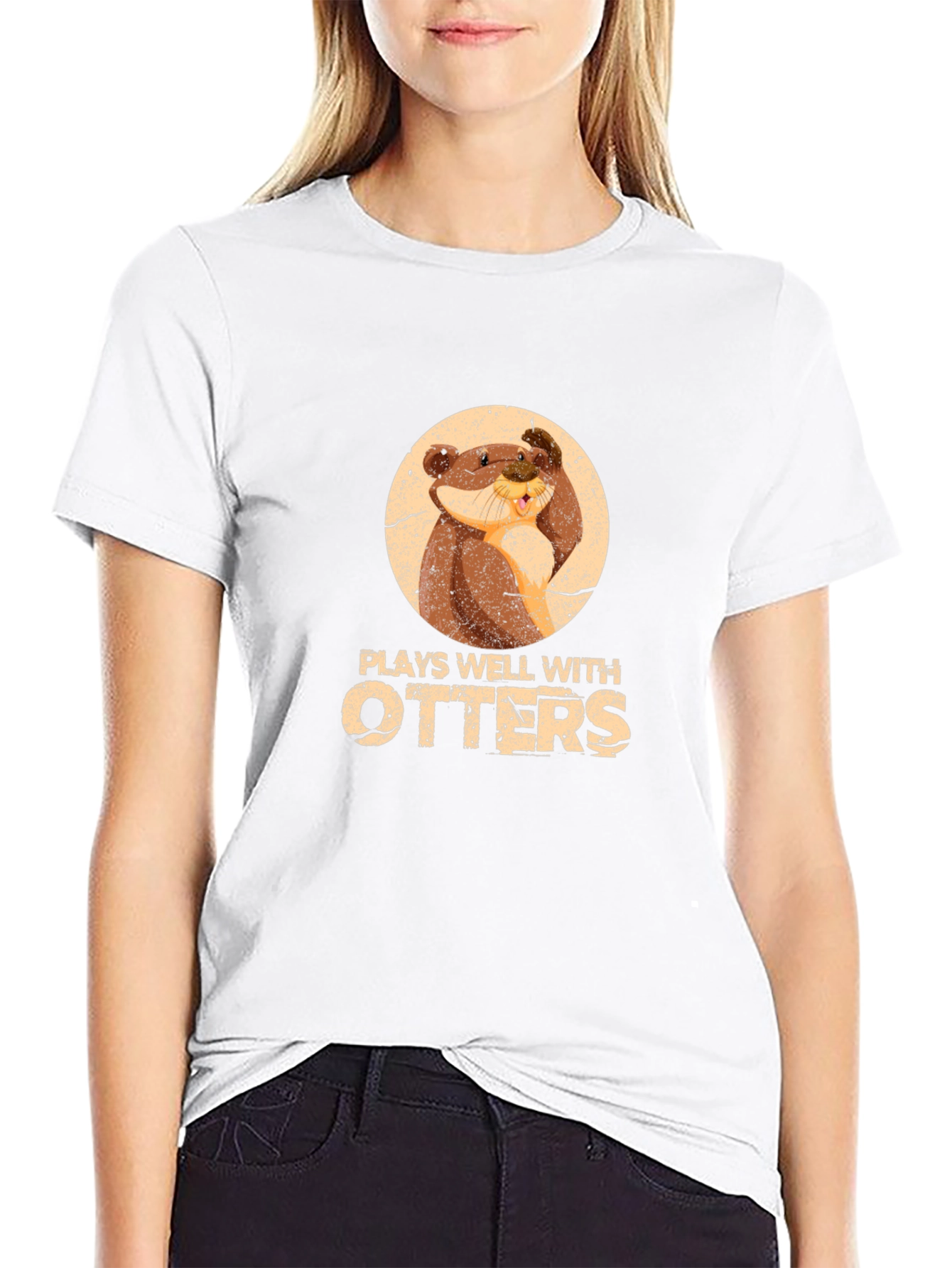 Black Plays Well With Otters Funny Graphic T-Shirt view 9